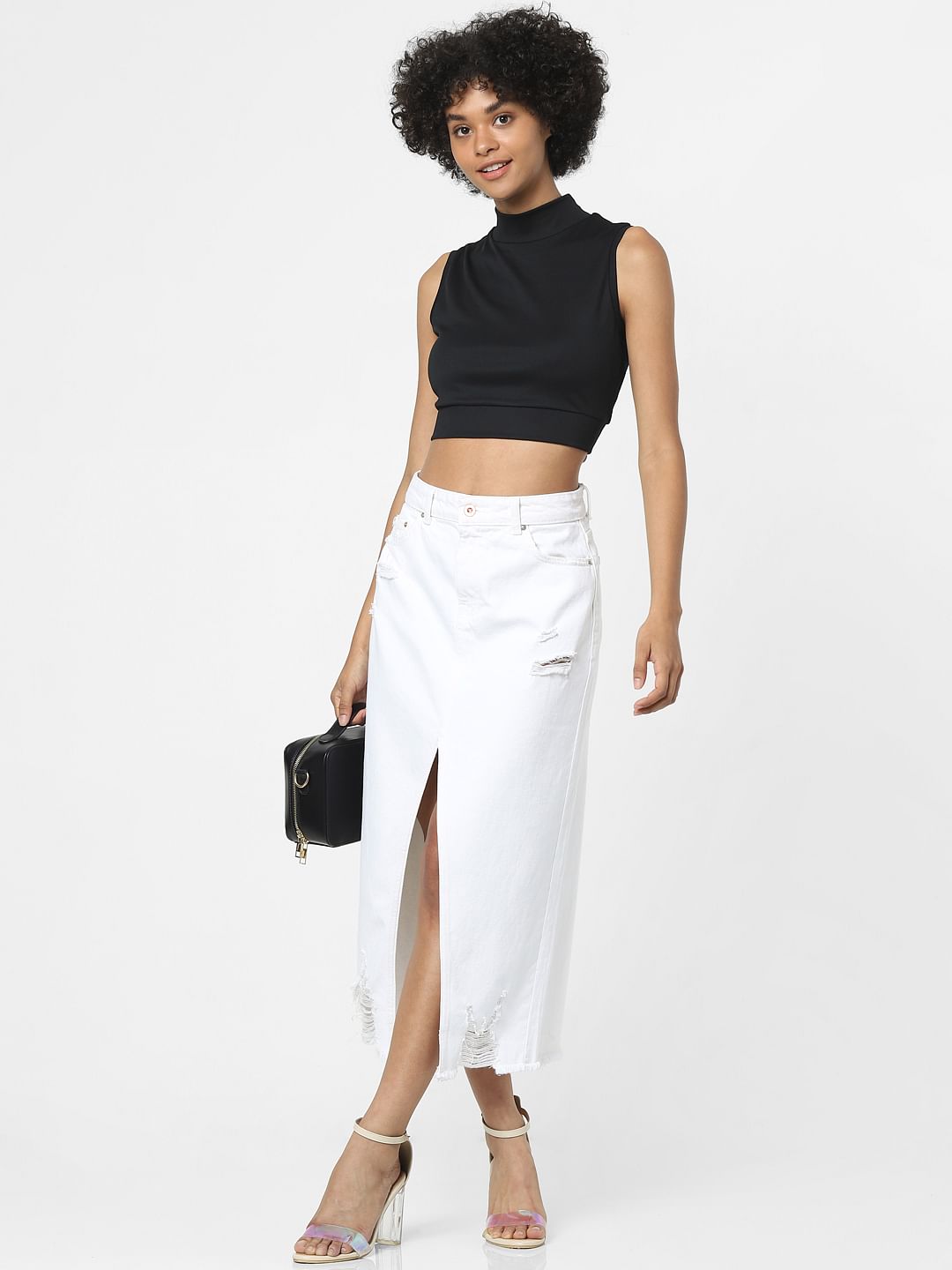 White High Waist Denim Skirt
