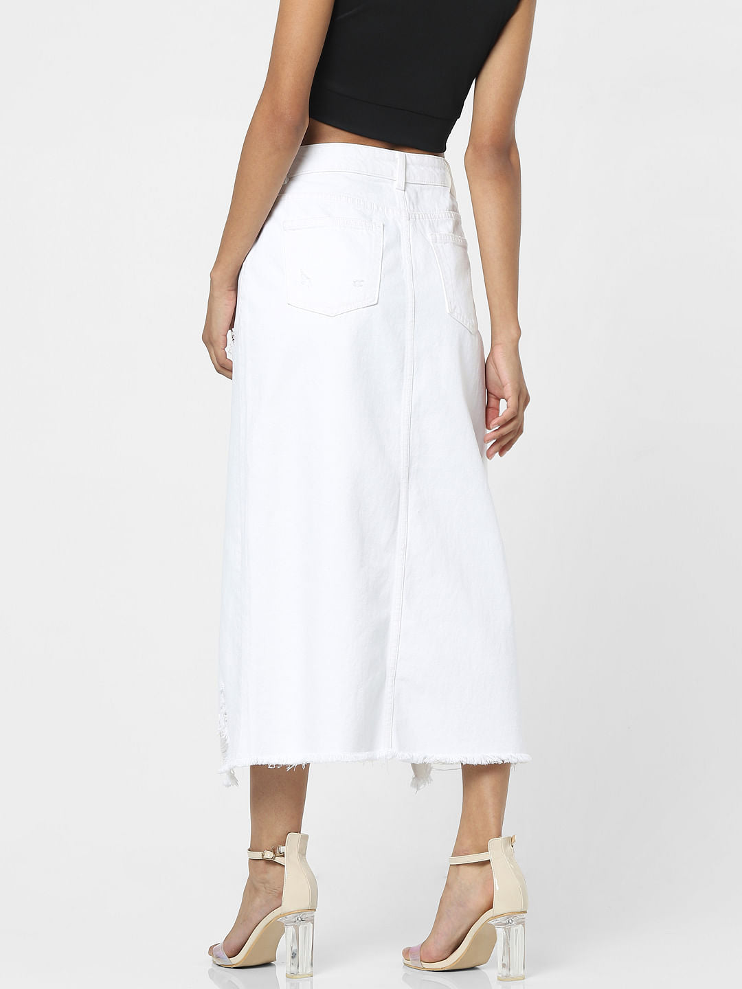 White High Waist Denim Skirt