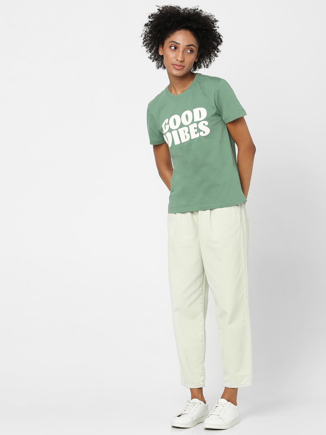 Green Text Print T-Shirt