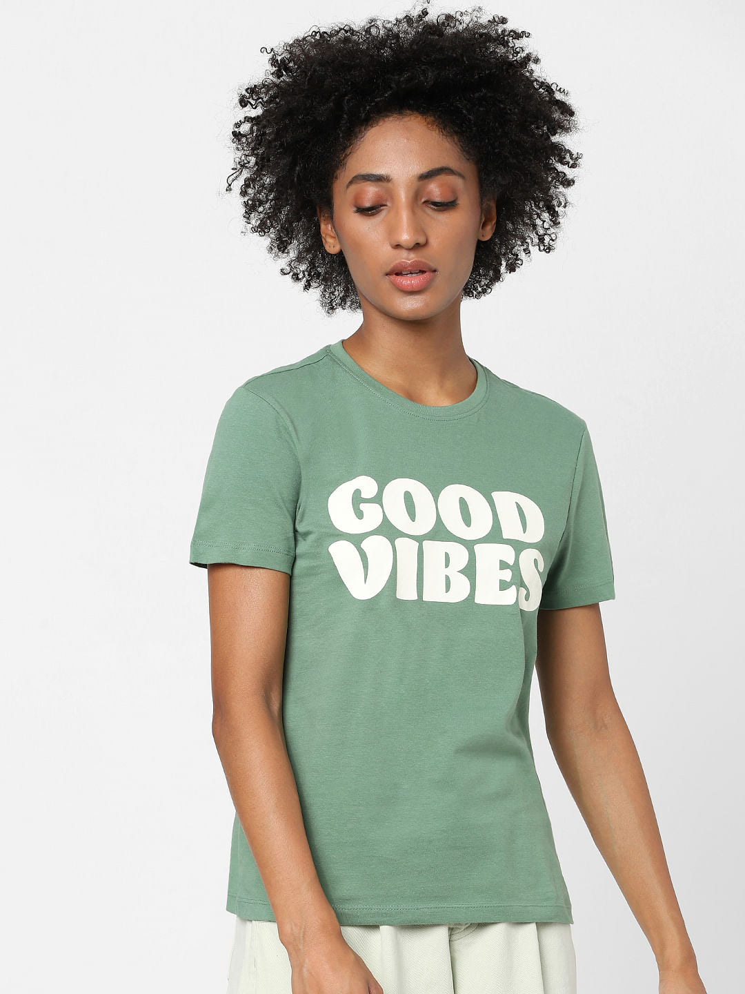 Green Text Print T-Shirt