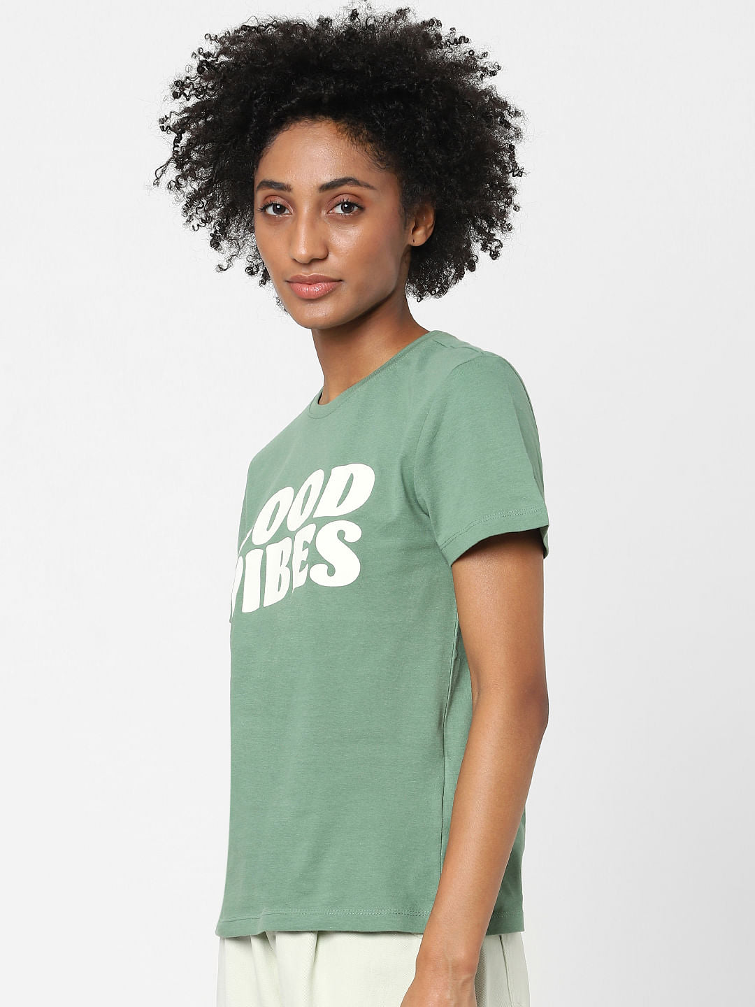 Green Text Print T-Shirt