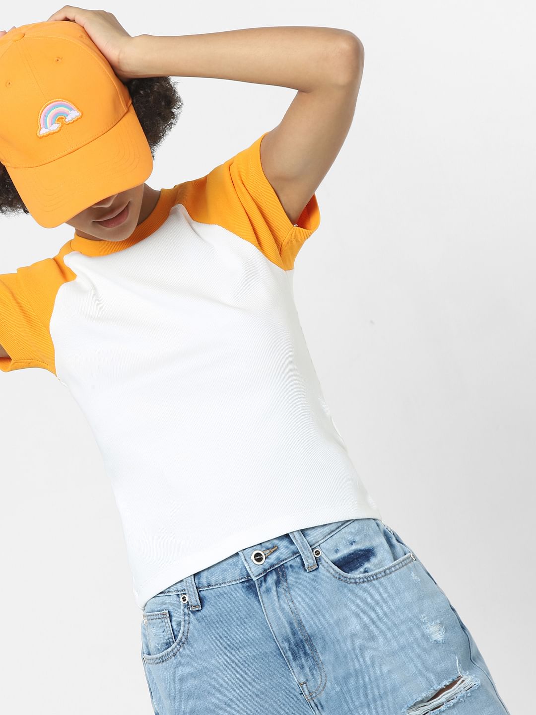 White Colourblocked T-Shirt