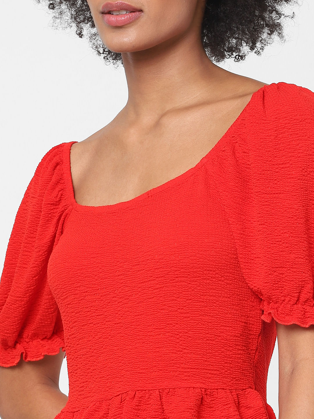 Red Puff Sleeves Top