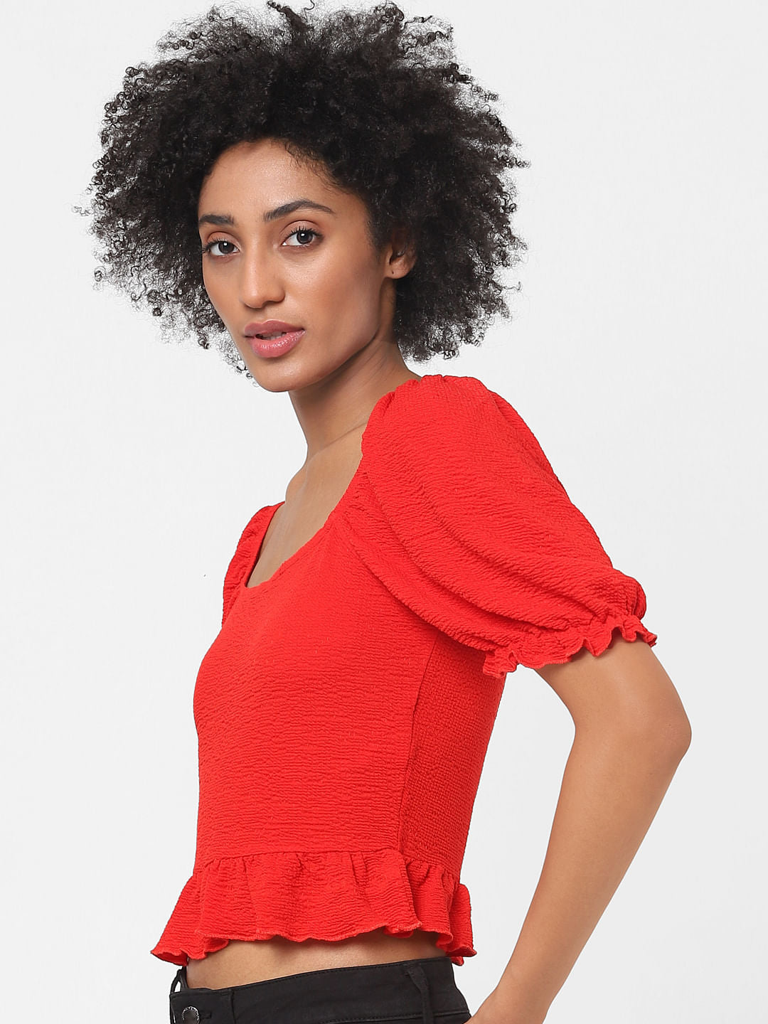 Red Puff Sleeves Top