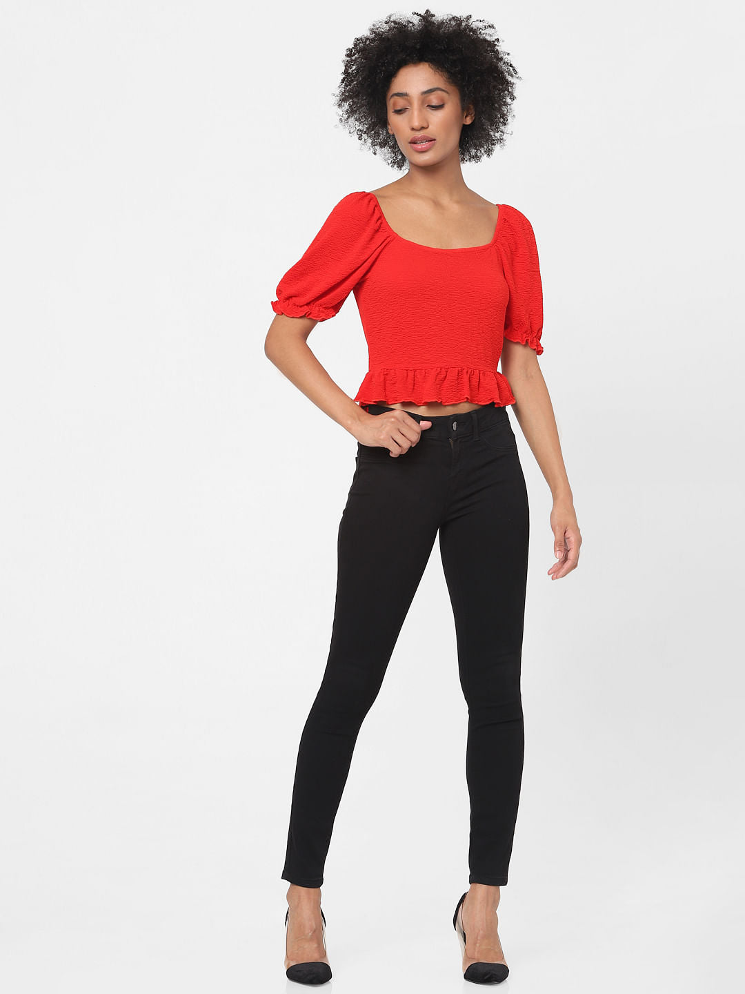 Red Puff Sleeves Top