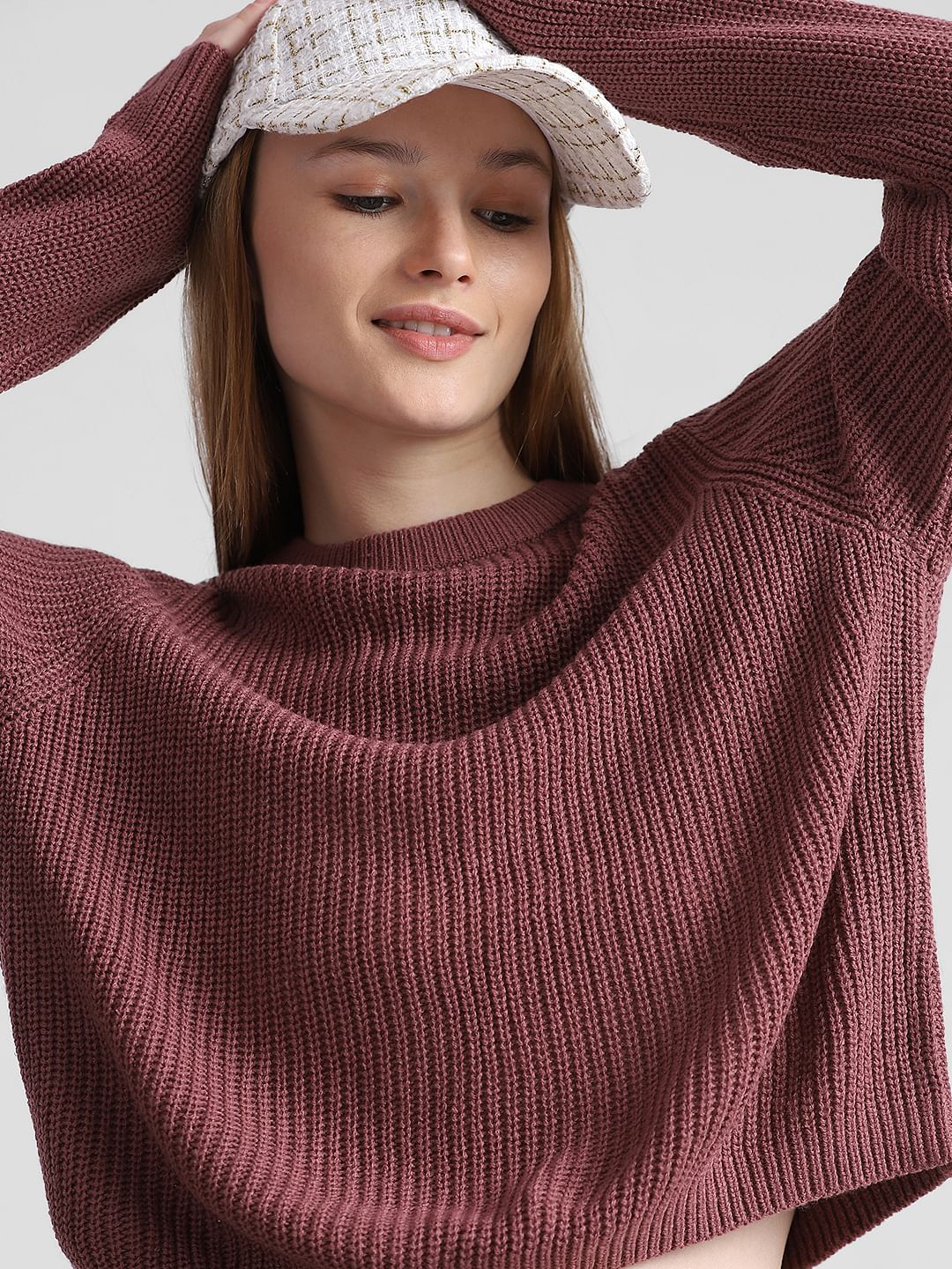 Rose Brown Rib-Knit Pullover