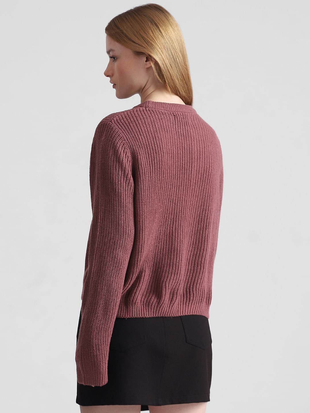 Rose Brown Rib-Knit Pullover