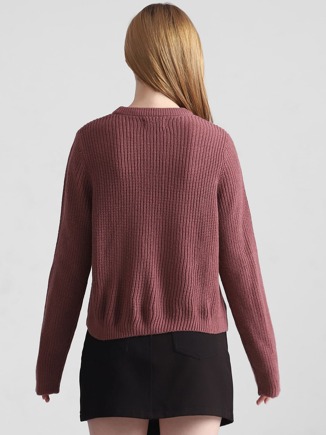 Rose Brown Rib-Knit Pullover