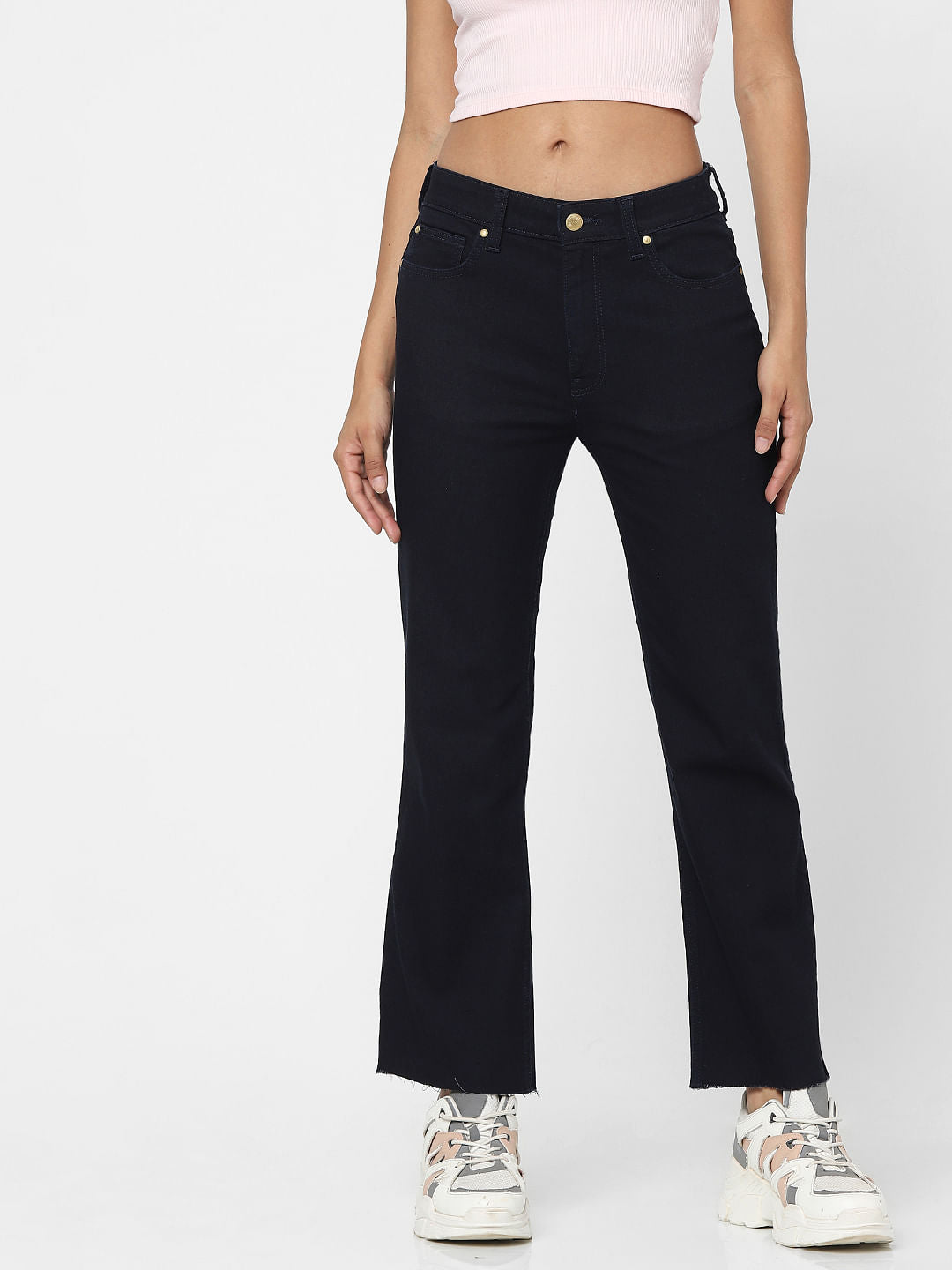 Dark Blue High Waist Flared Jeans
