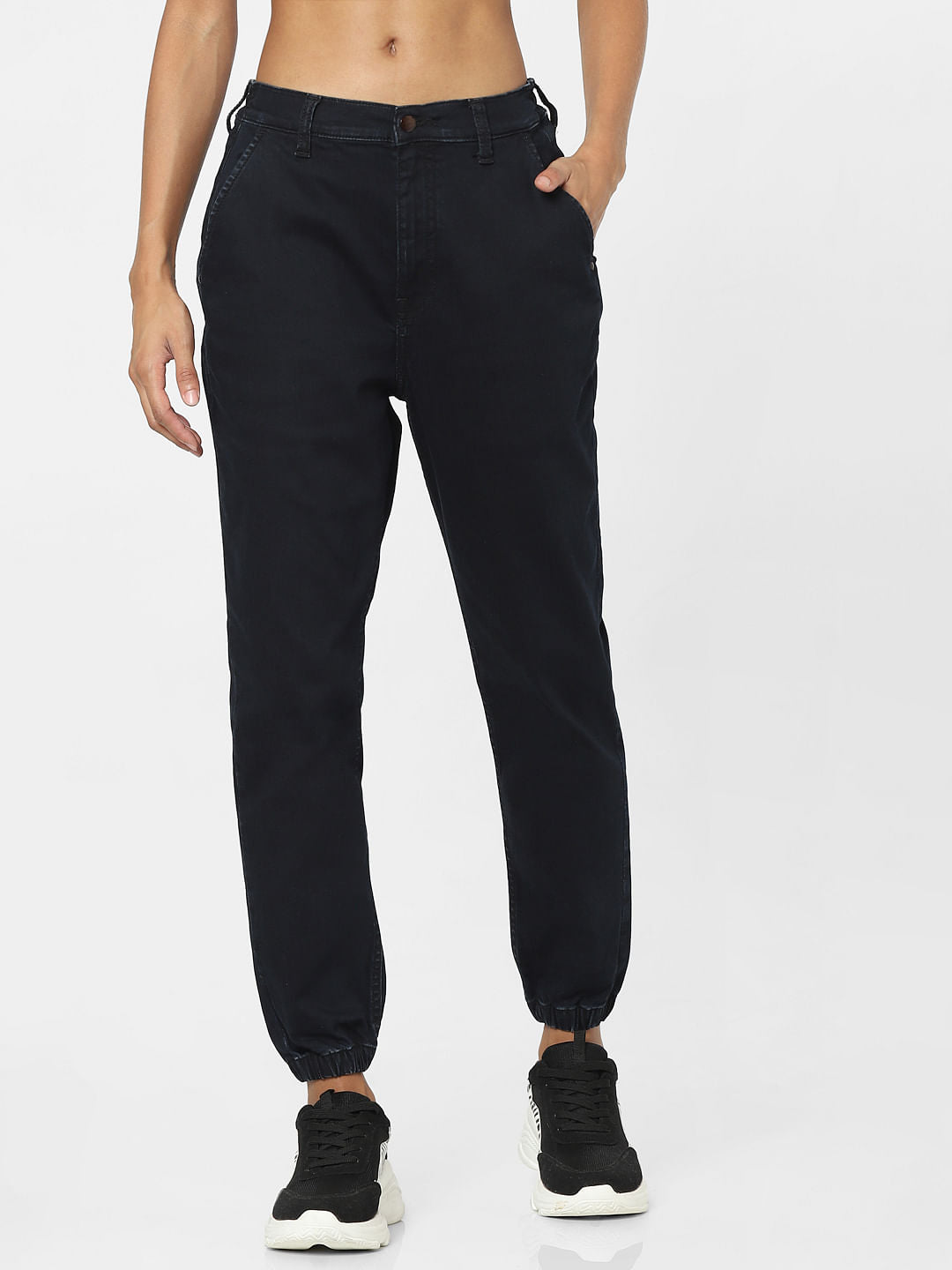 Black High Rise Denim Joggers