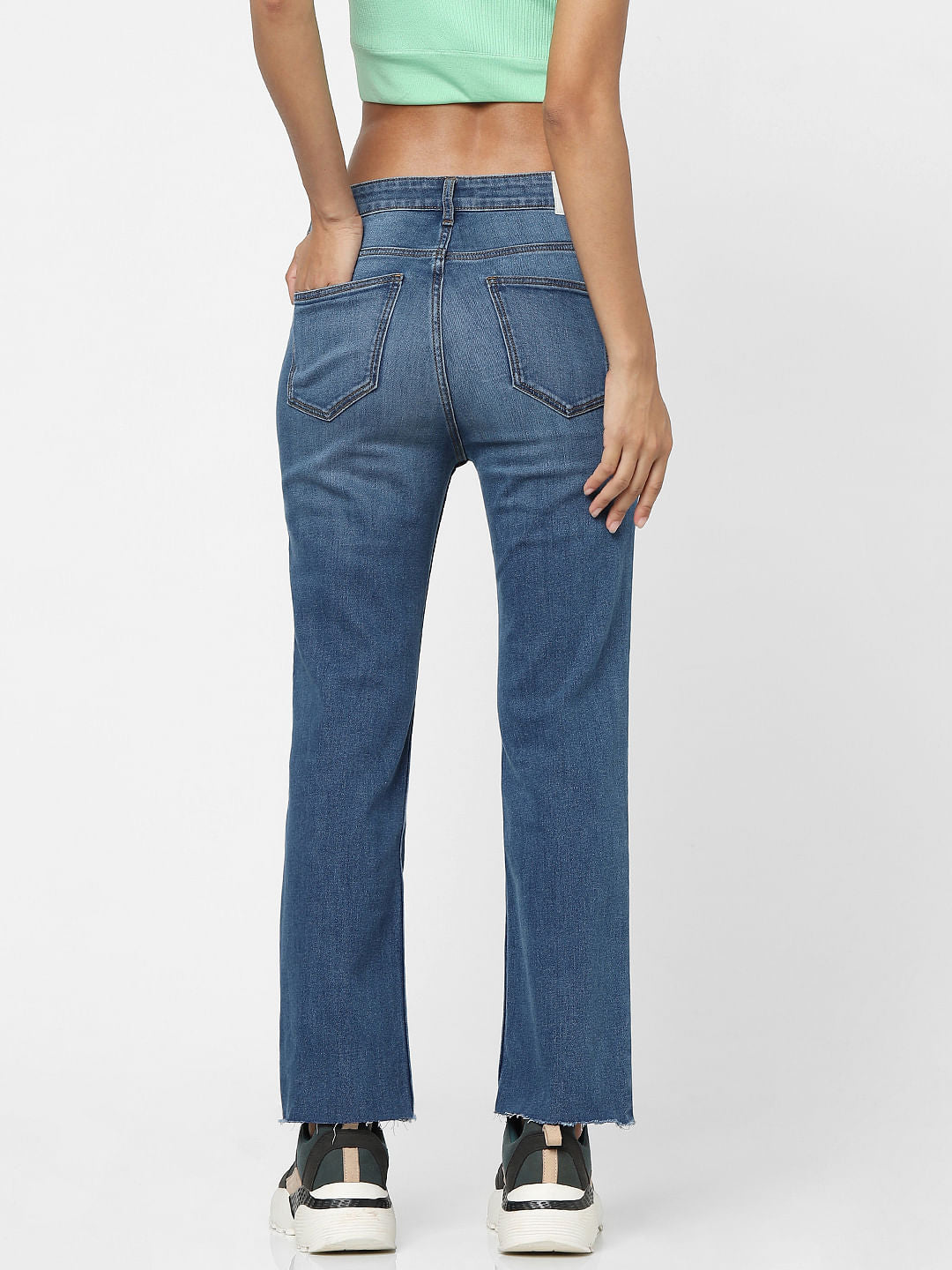 Light Blue High Waist Raw Edge Flared Jeans