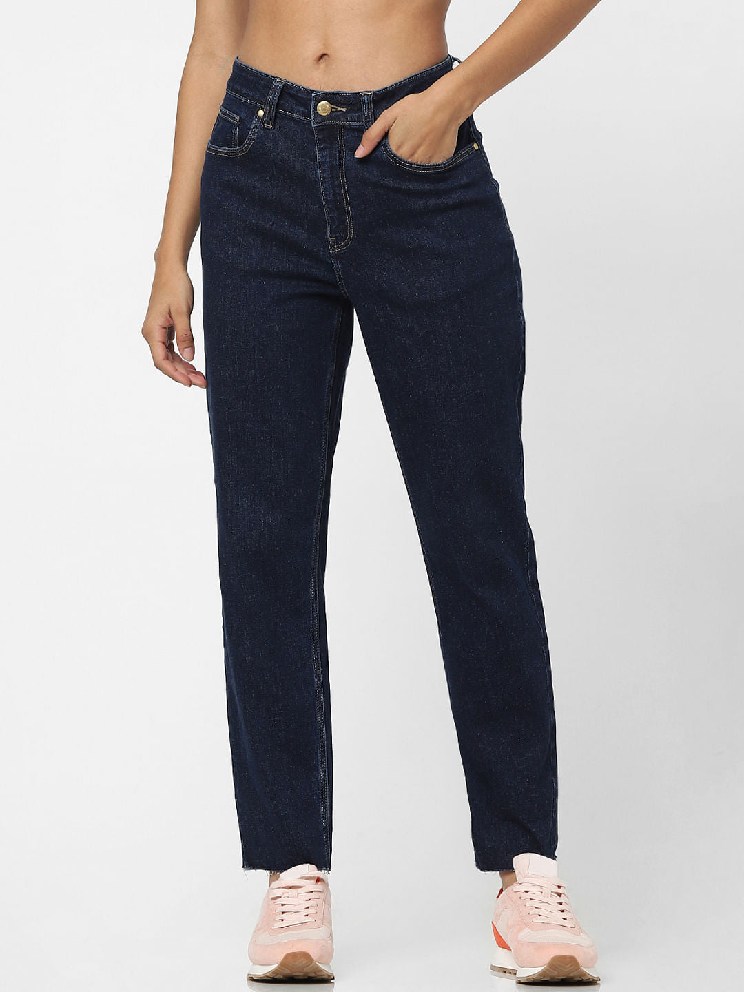 Blue High Waist Straight Jeans