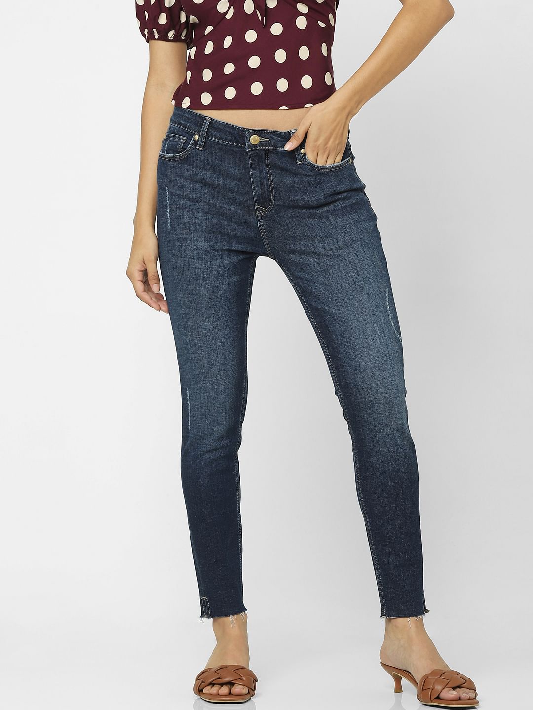 Dark Blue High Waist Distressed Skinny Jeans