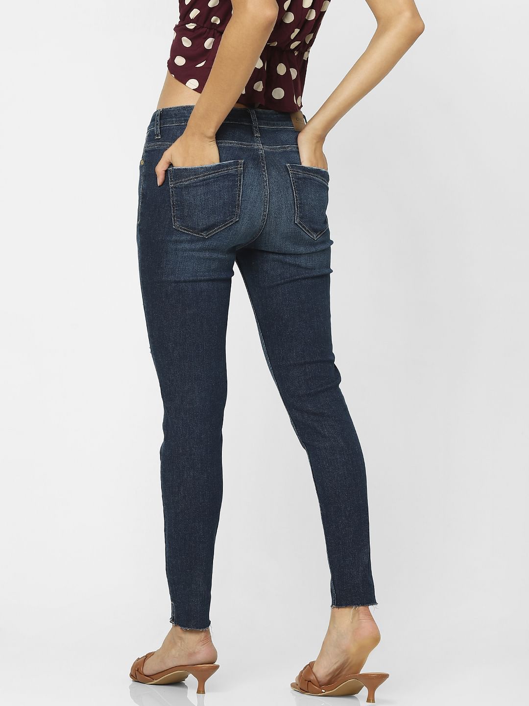 Dark Blue High Waist Distressed Skinny Jeans