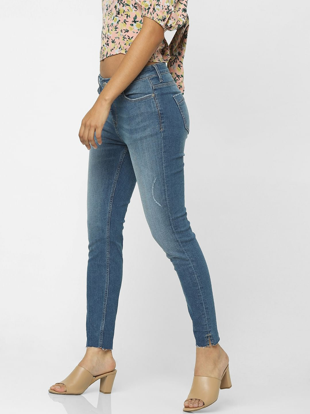 Blue High Waist Distressed Skinny Jeans