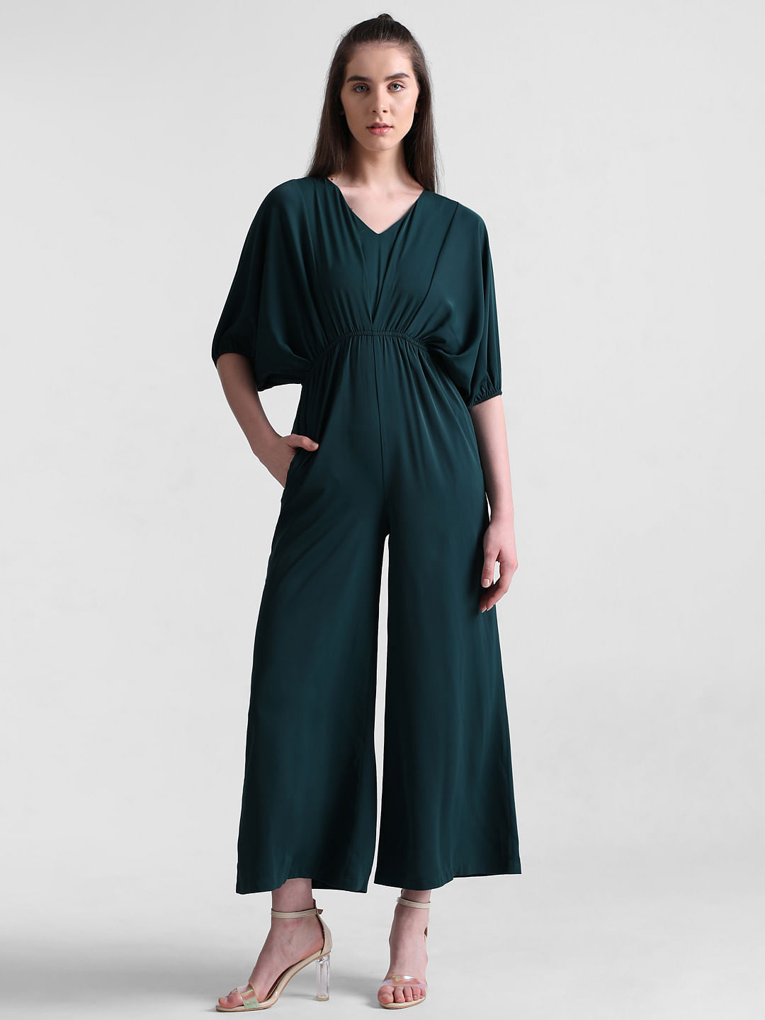 Green V-Neck Wide Leg Jumpsuit