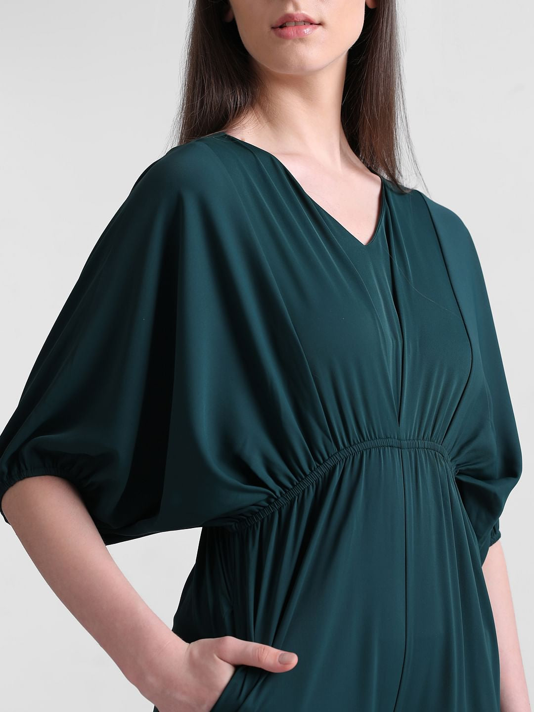 Green V-Neck Wide Leg Jumpsuit