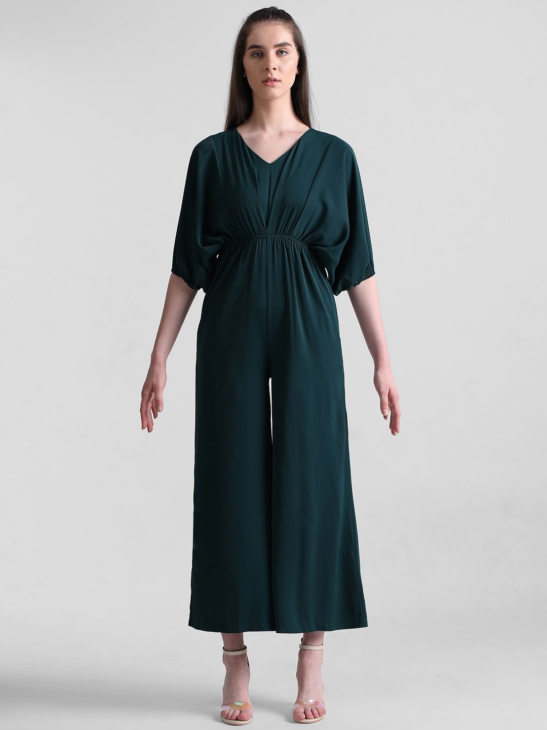 Green V-Neck Wide Leg Jumpsuit