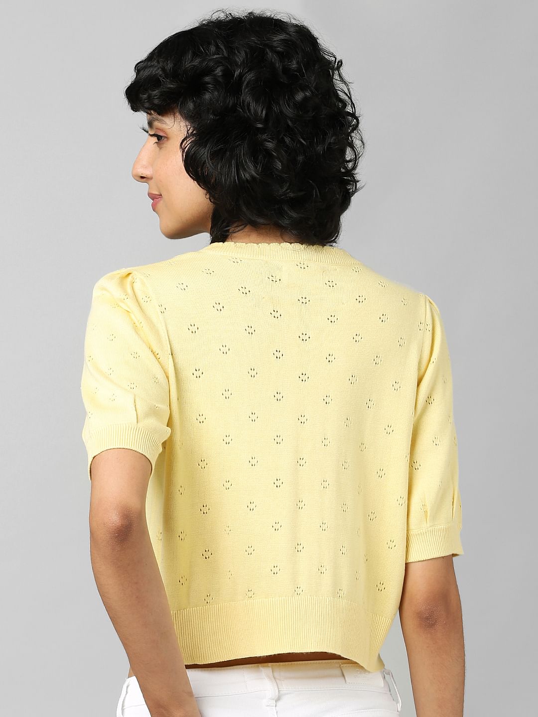 Yellow Pointelle Knit Pullover