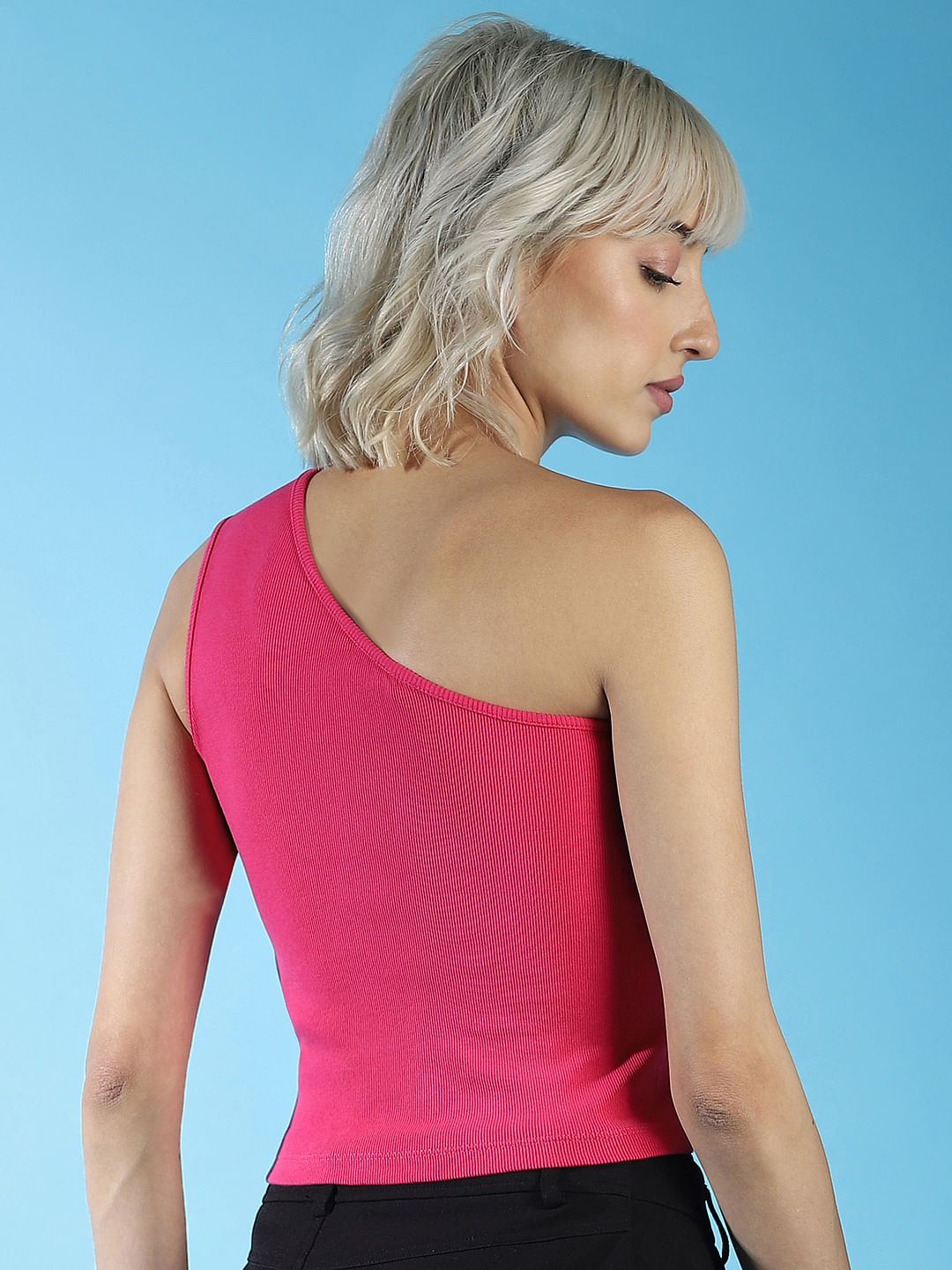 Pink Embellished One-Shoulder Top