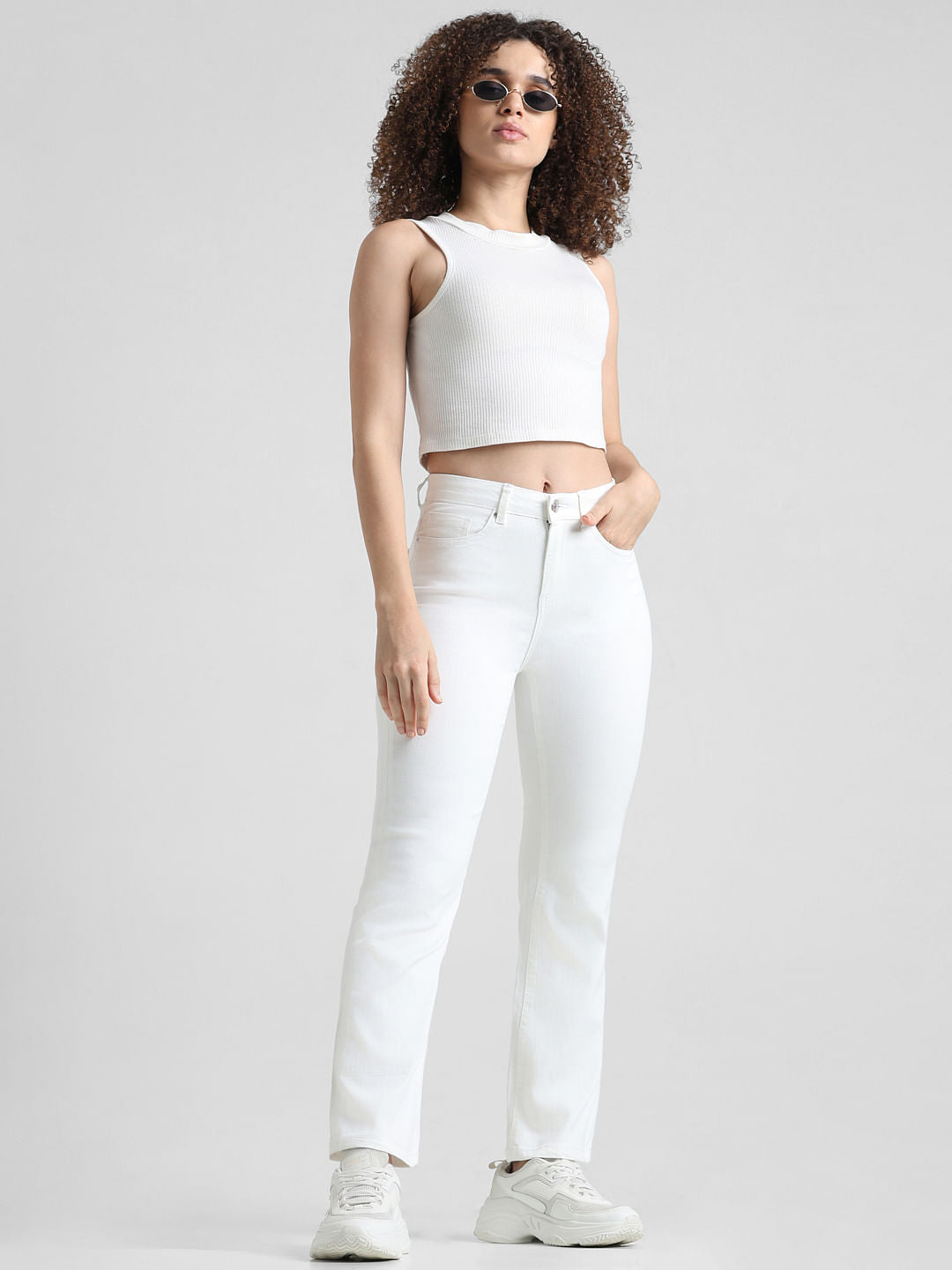 White High Rise Flared Jeans - 26