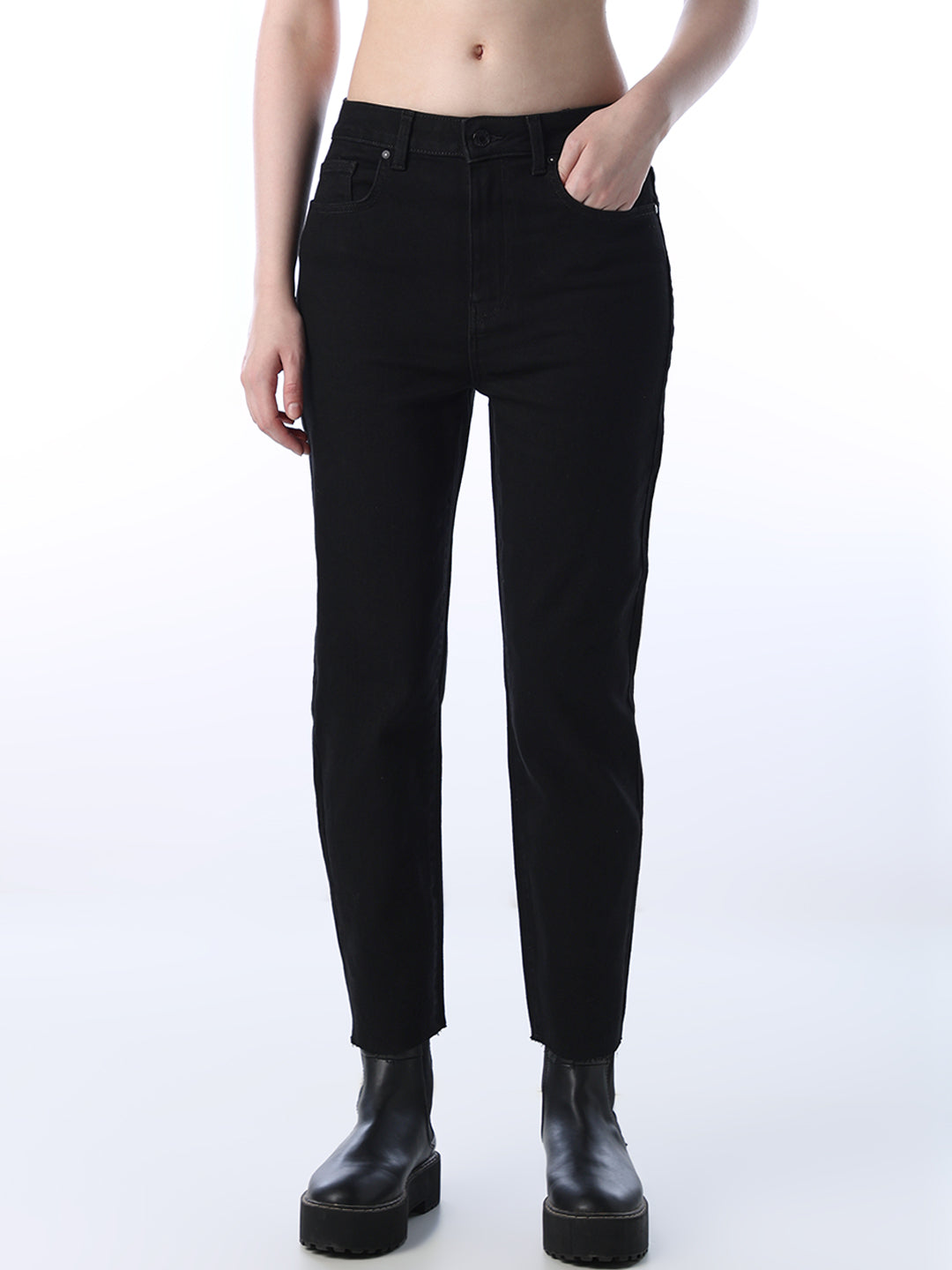 ONLY Black Straight Fit Distressed Jeans