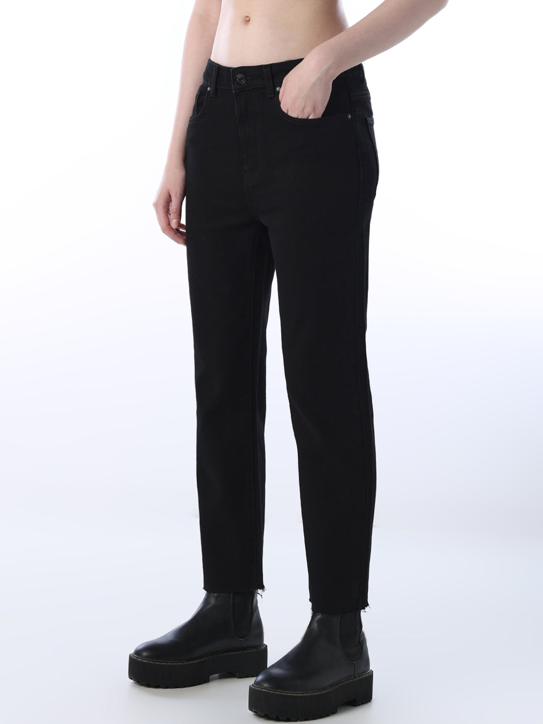 ONLY Black Straight Fit Distressed Jeans