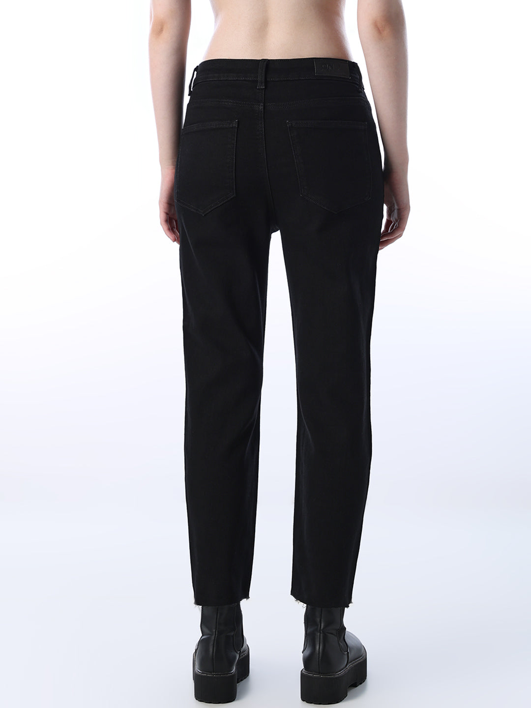 ONLY Black Straight Fit Distressed Jeans