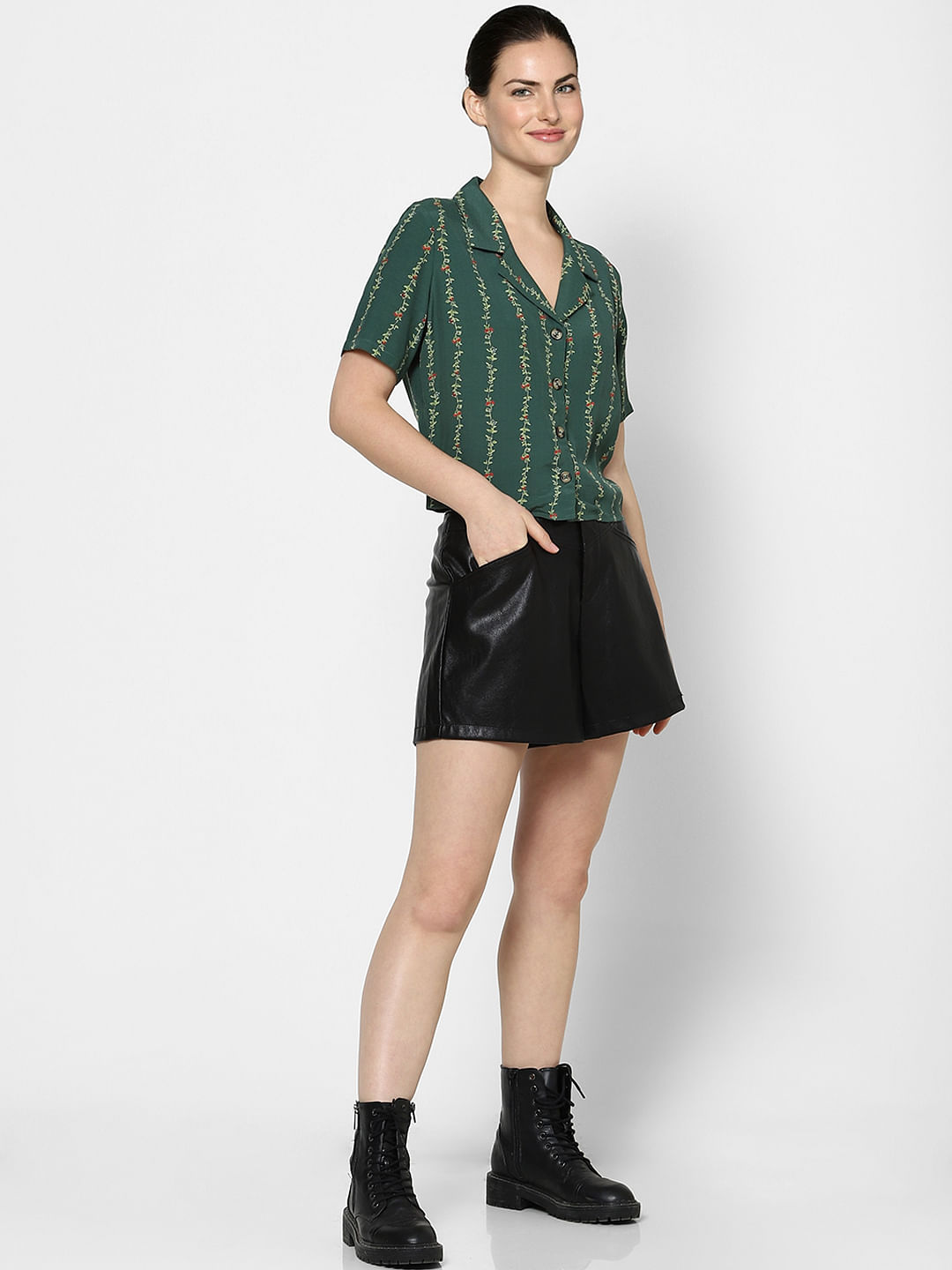 Green Resort Collar Printed Shirt
