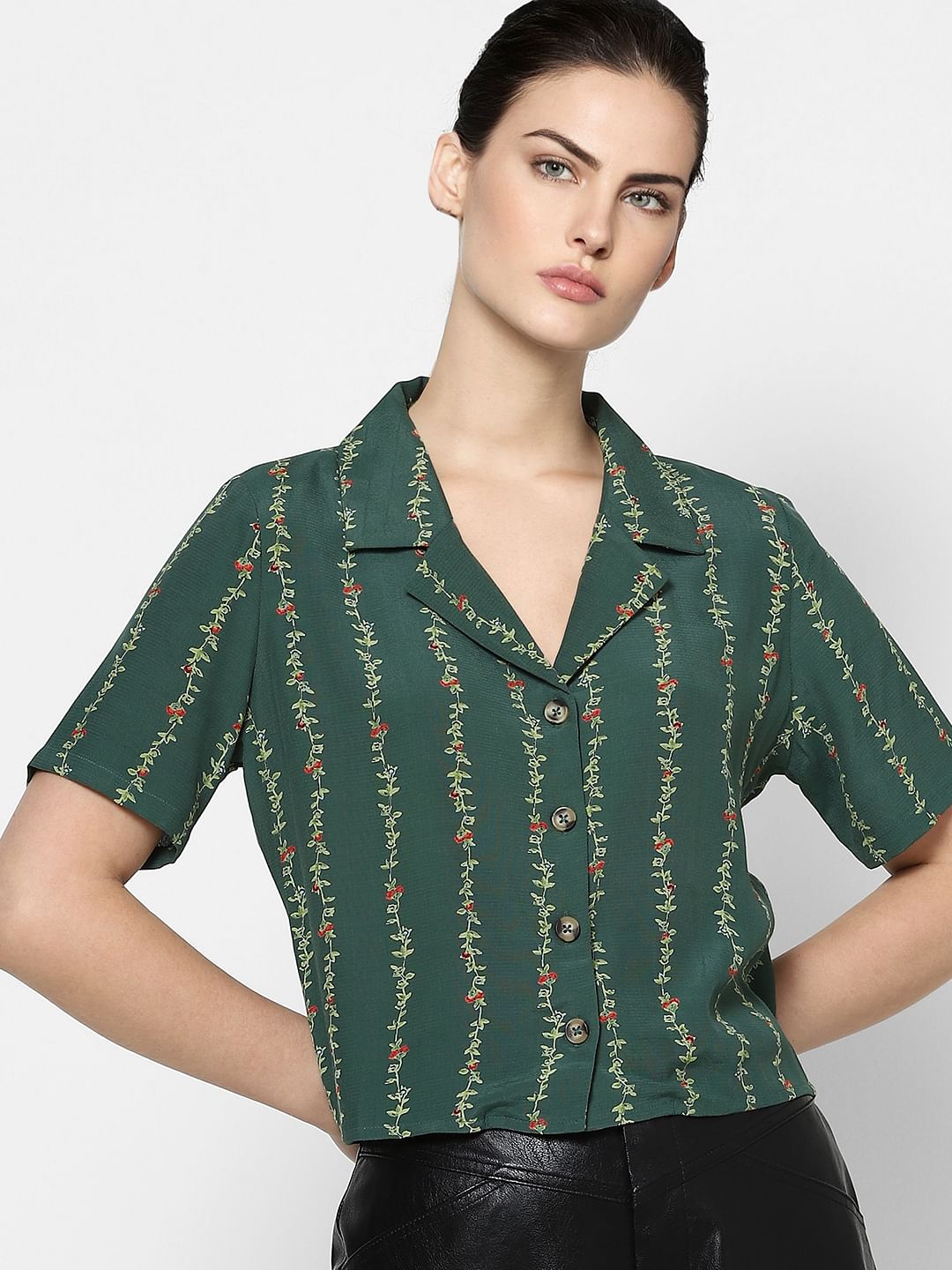 Green Resort Collar Printed Shirt