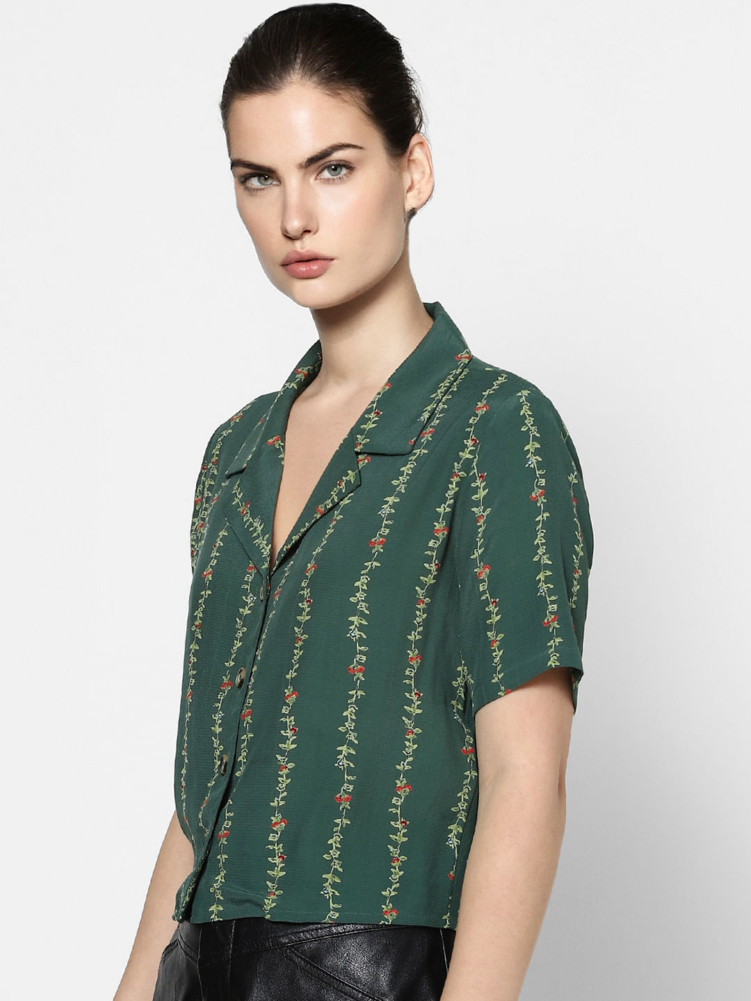 Green Resort Collar Printed Shirt