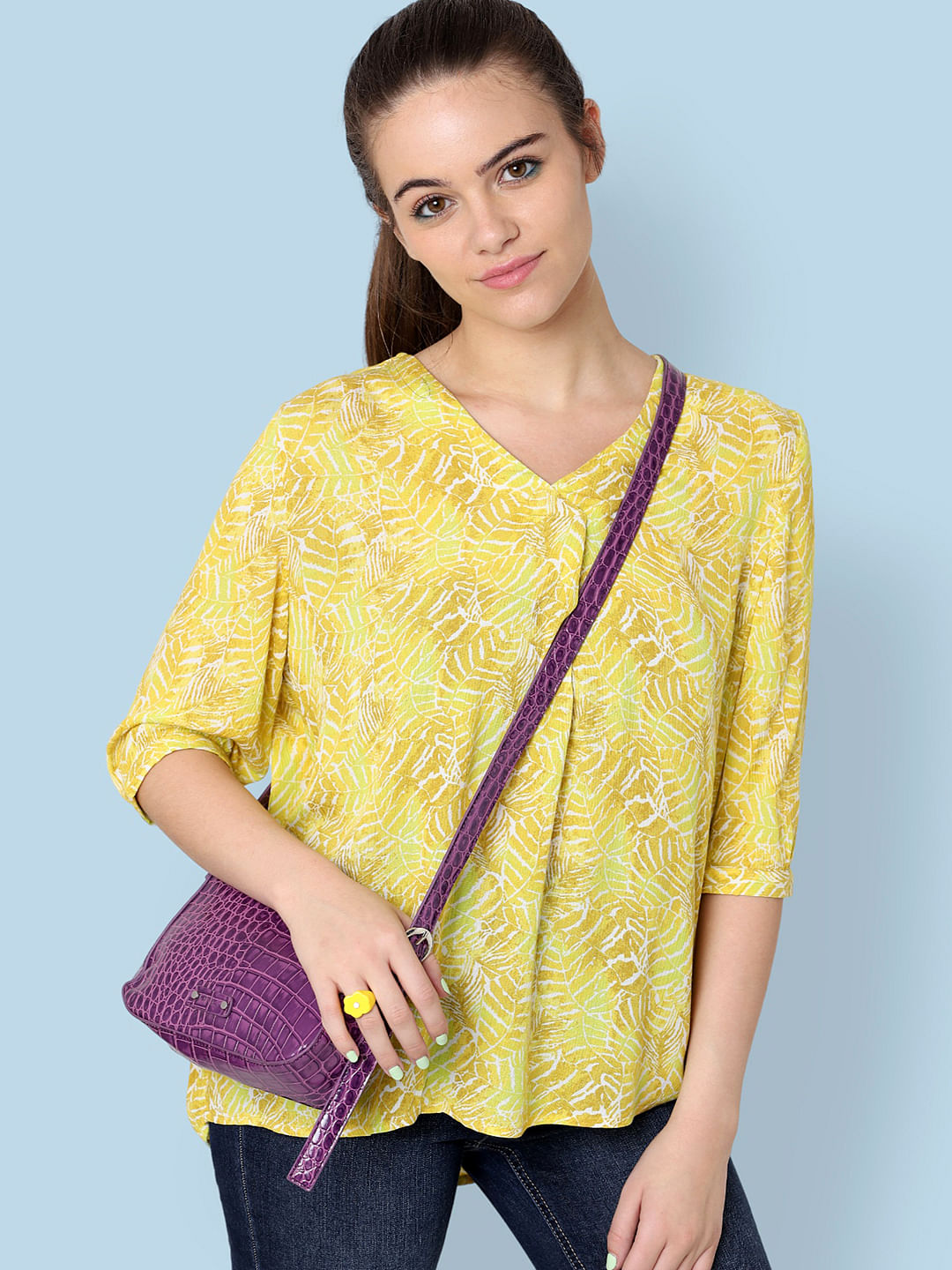 Yellow Leaf Print Top