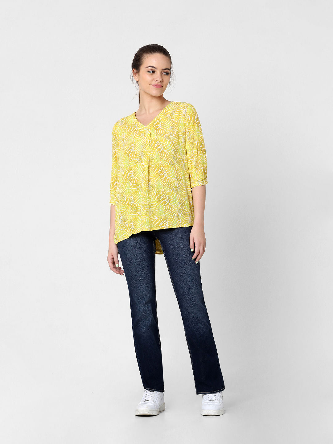 Yellow Leaf Print Top