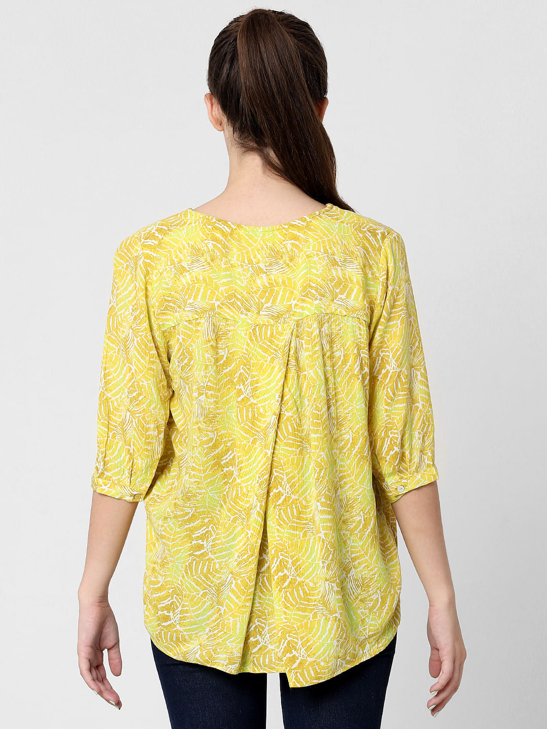 Yellow Leaf Print Top
