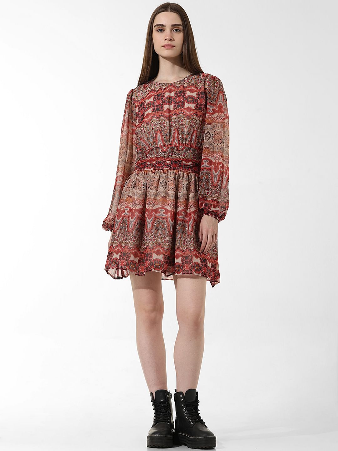 Brown Abstract Print Mini Dress