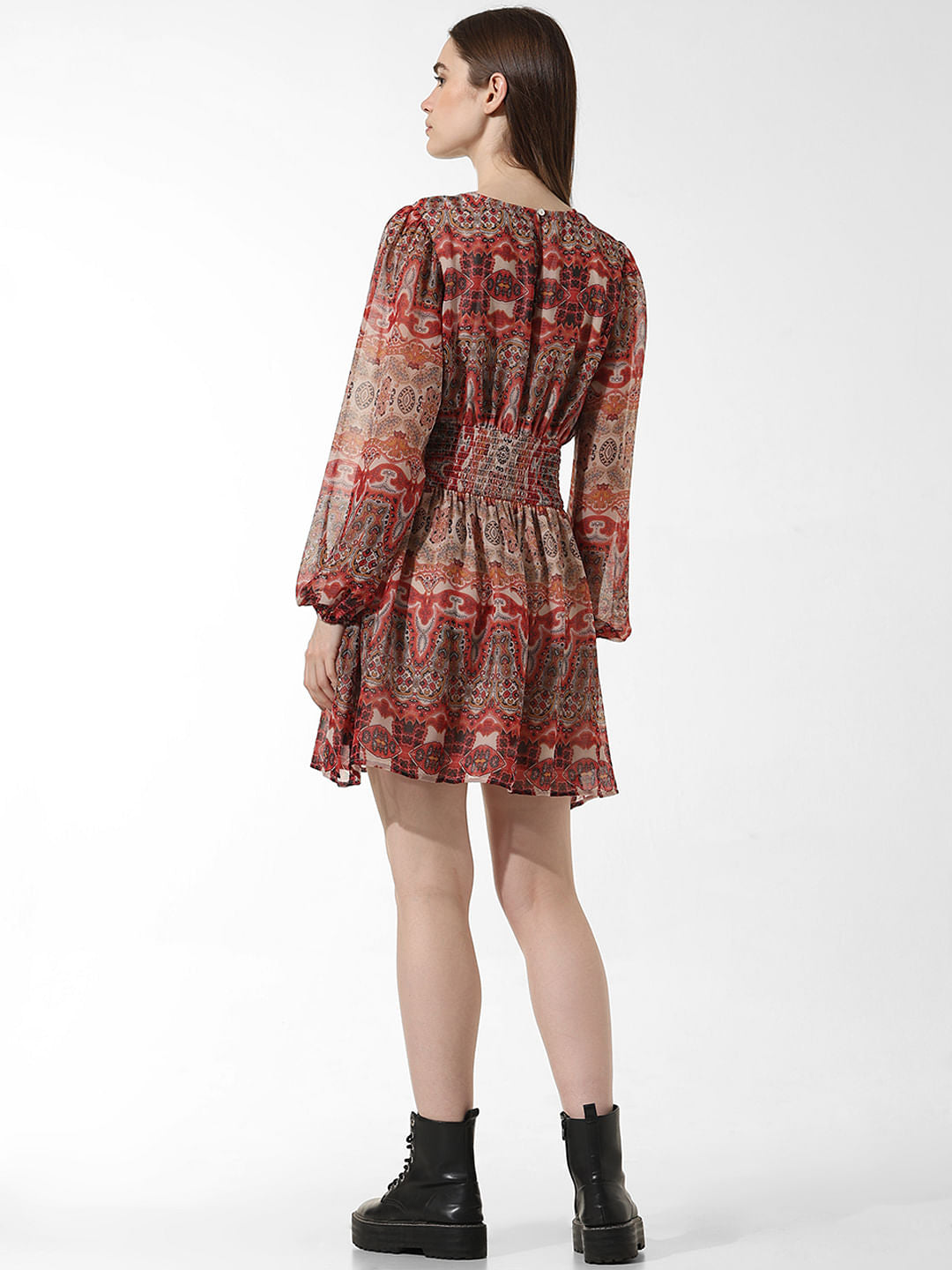 Brown Abstract Print Mini Dress