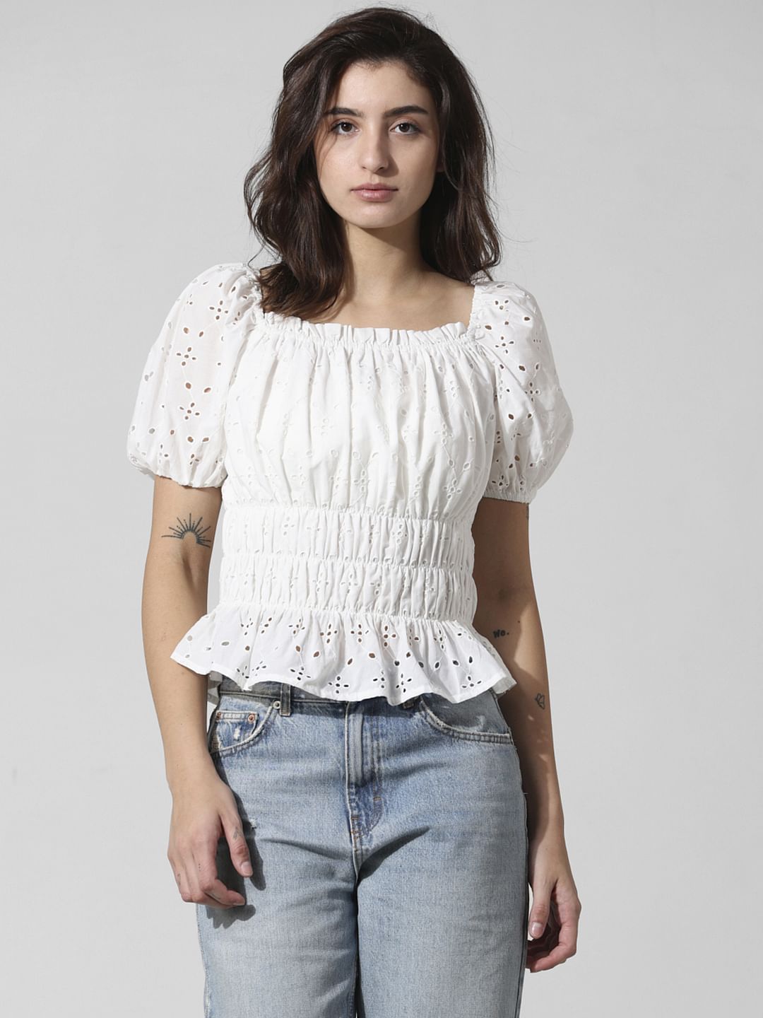 White Schiffli Top