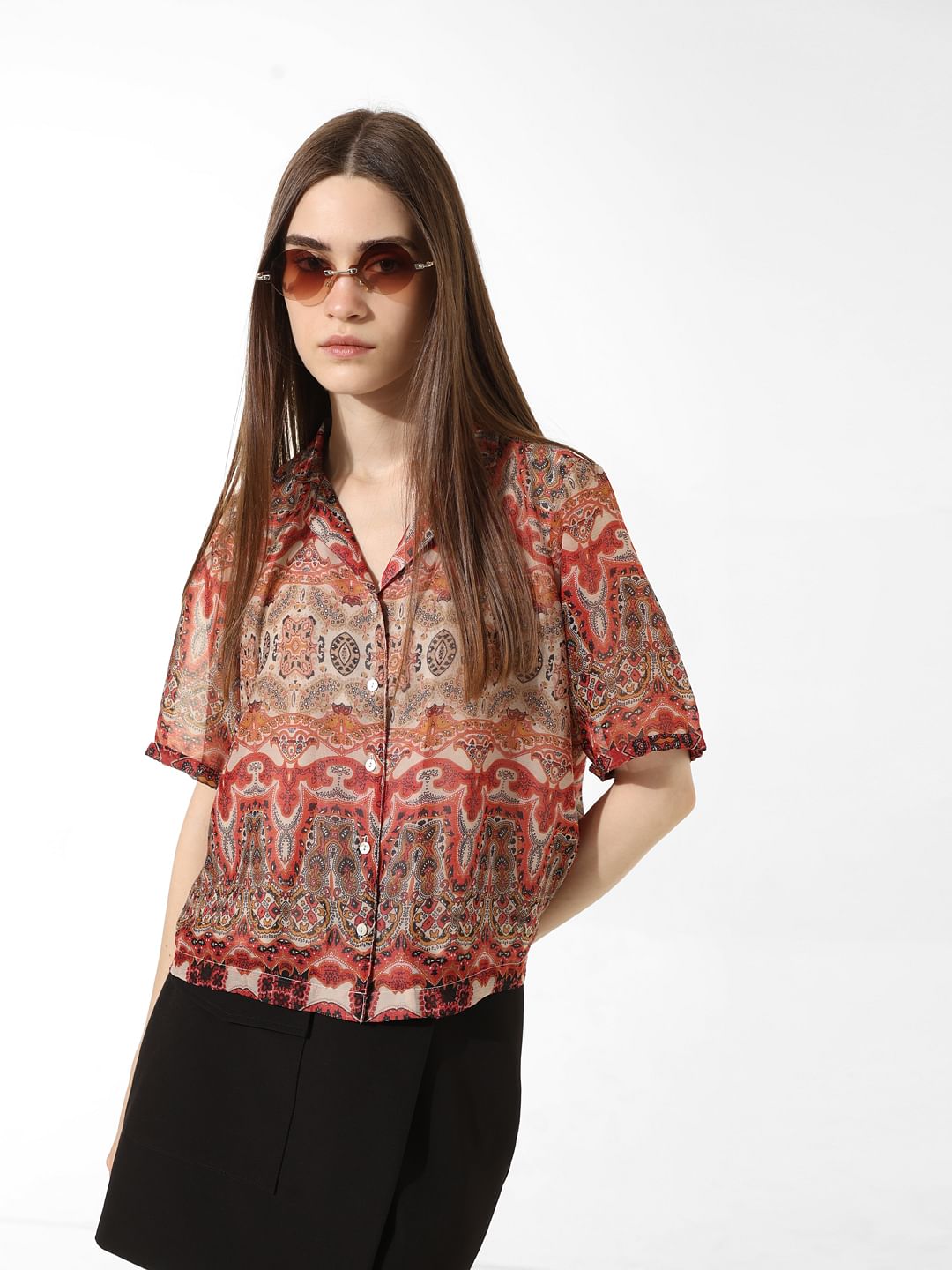 Brown Abstract Print Shirt