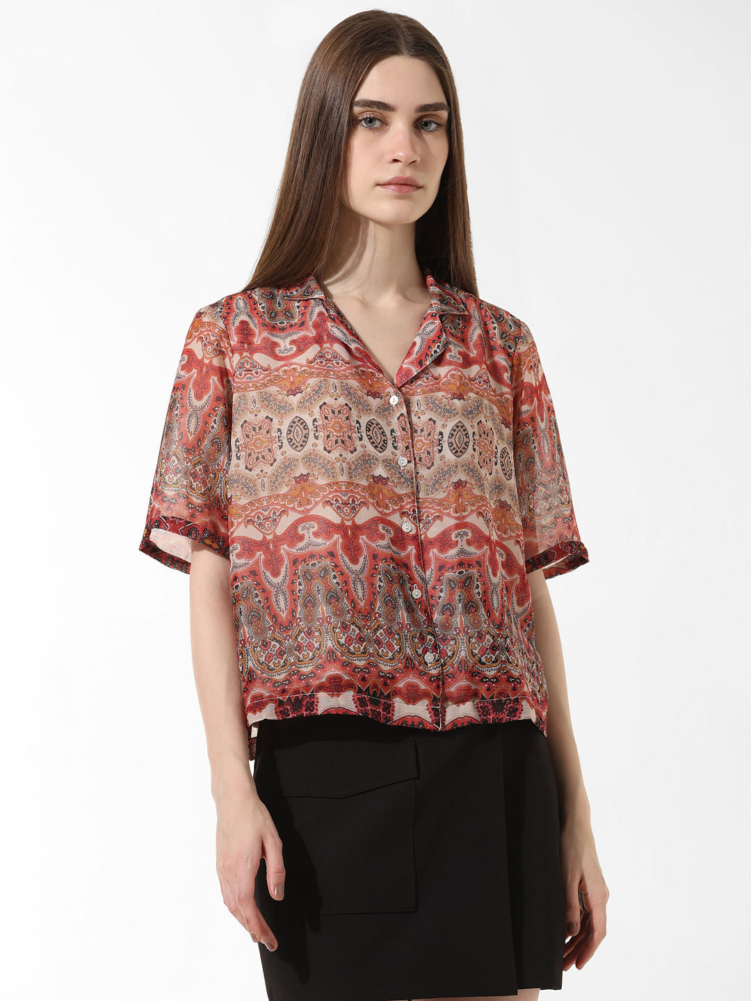 Brown Abstract Print Shirt