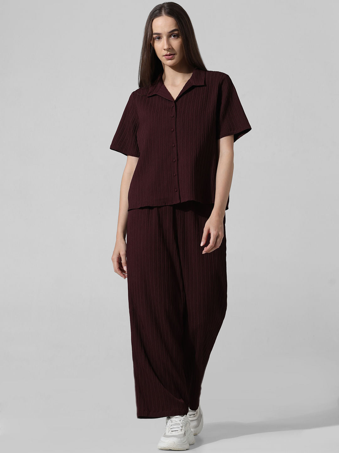 Burgundy Textured Co-Ord Set Shirt