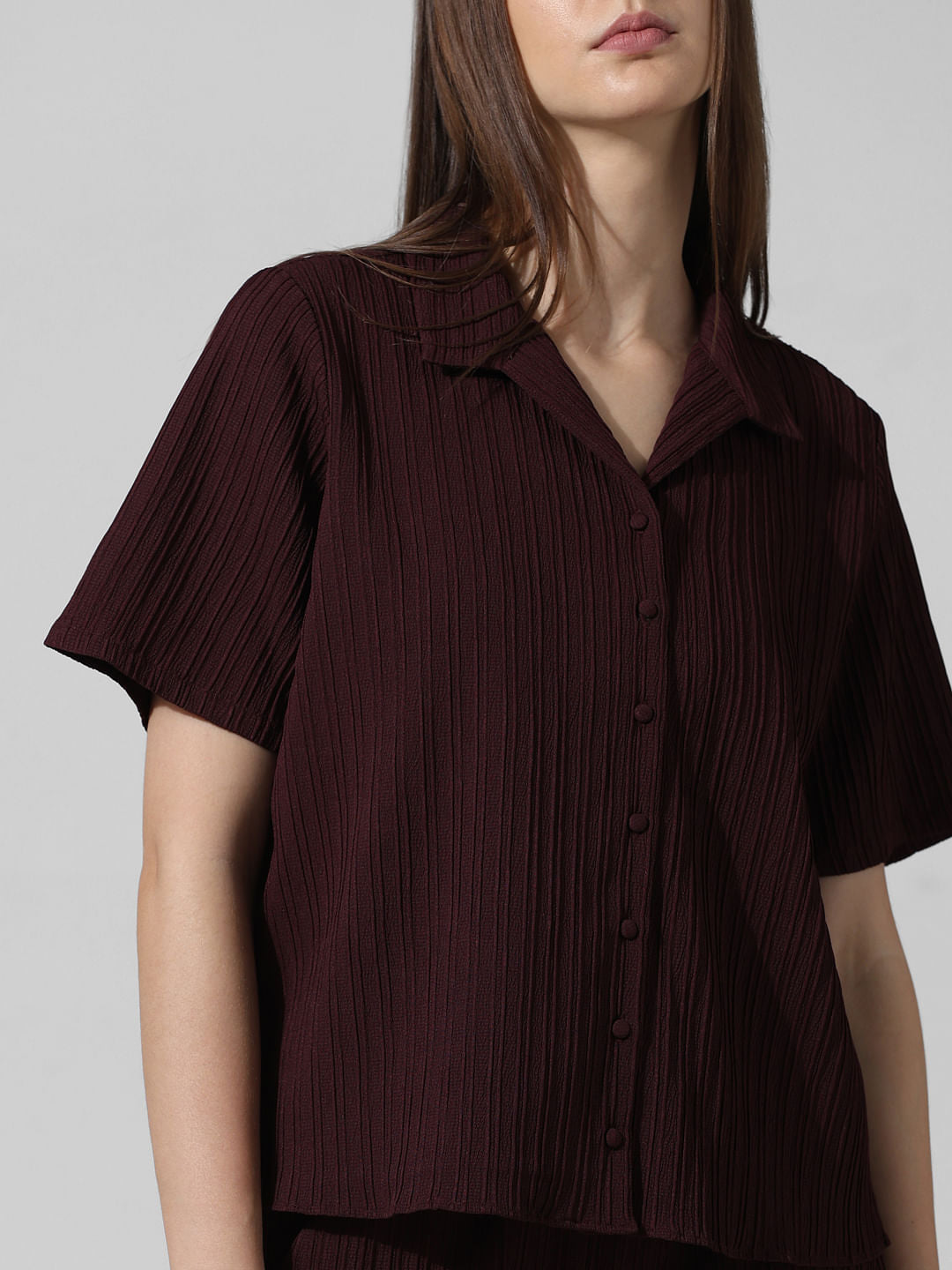 Burgundy Textured Co-Ord Set Shirt