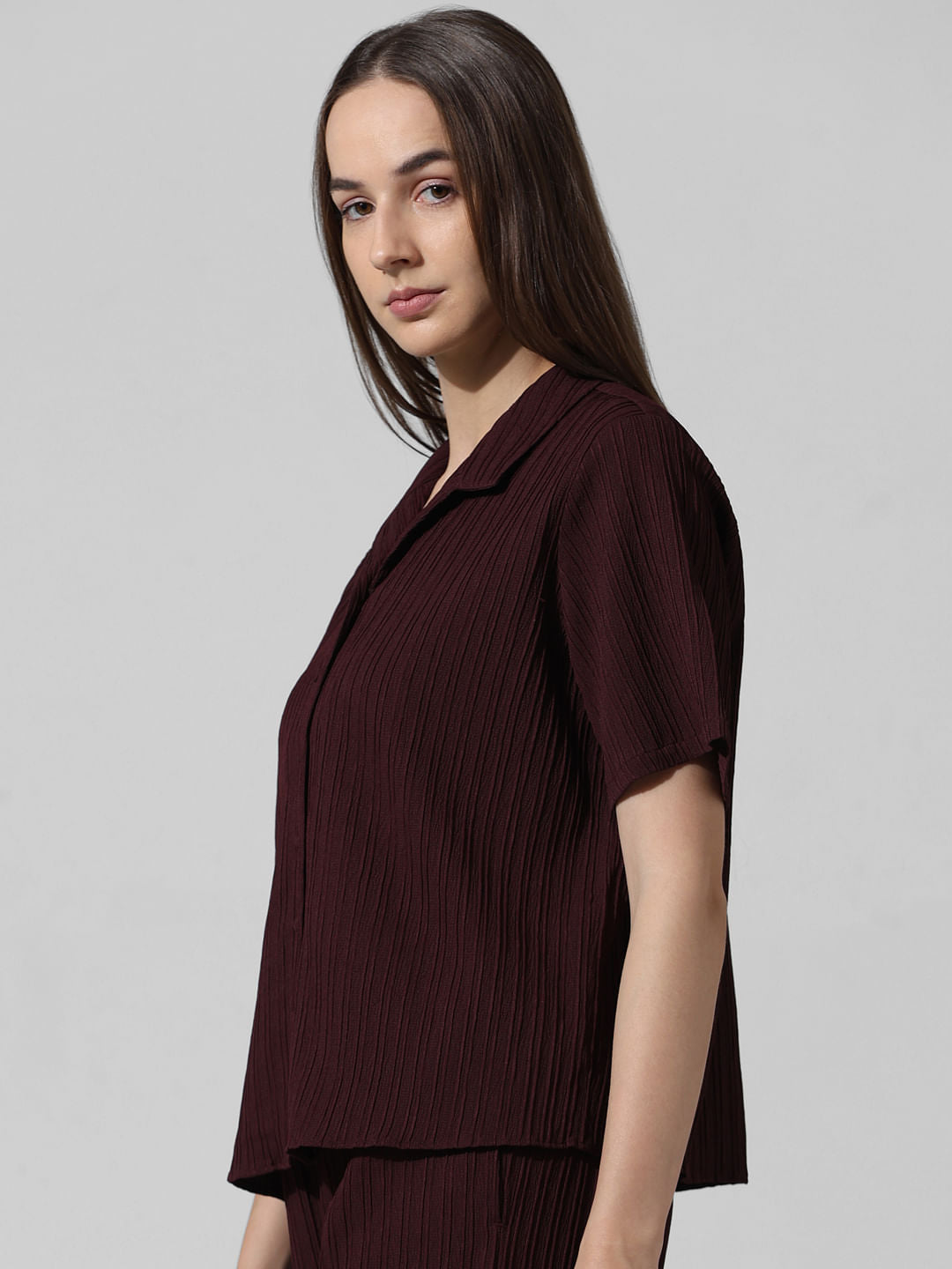 Burgundy Textured Co-Ord Set Shirt