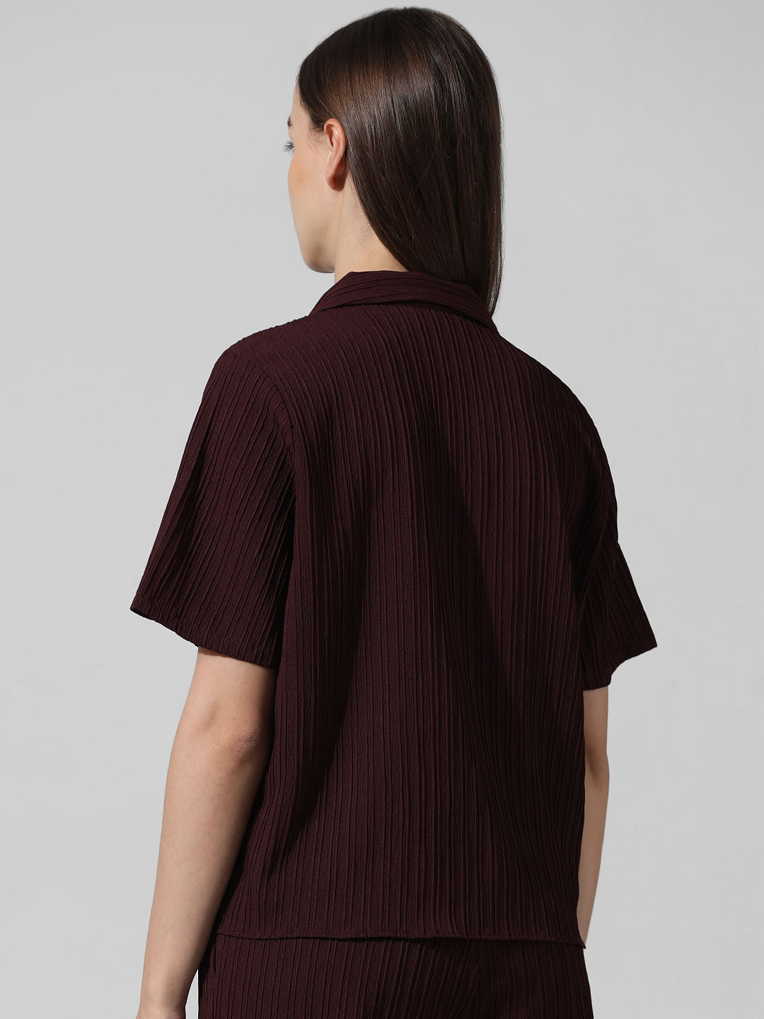 Burgundy Textured Co-Ord Set Shirt