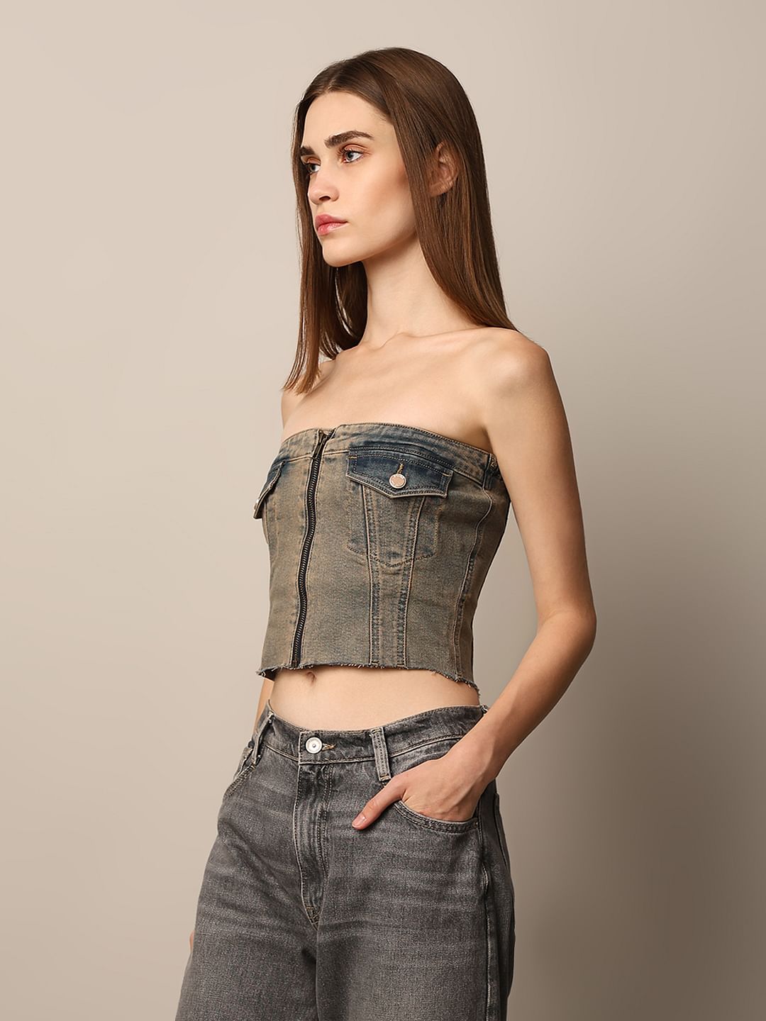Vintage Blue Denim Tube Top