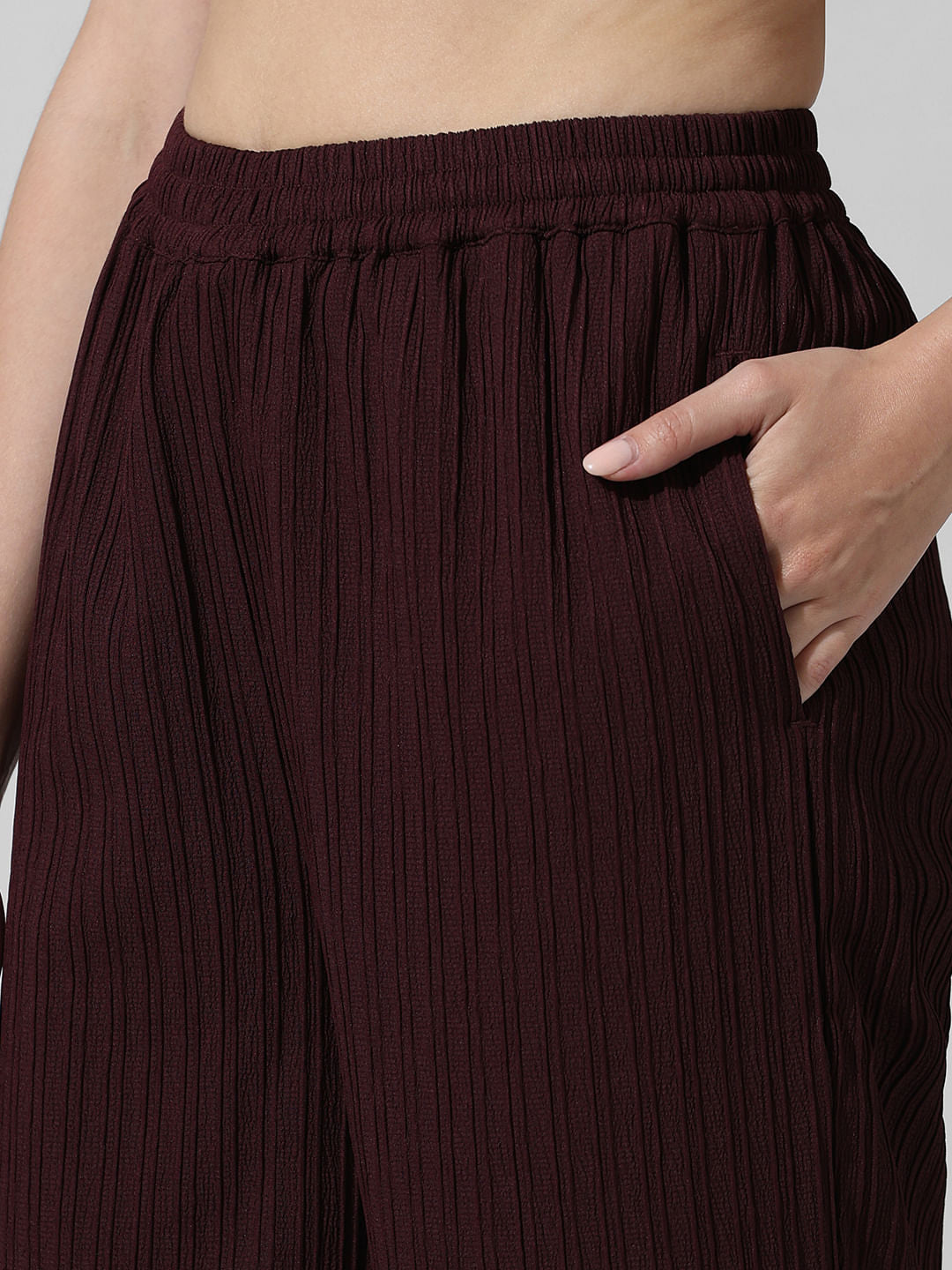 Burgundy Textured Co-Ord Set Pants
