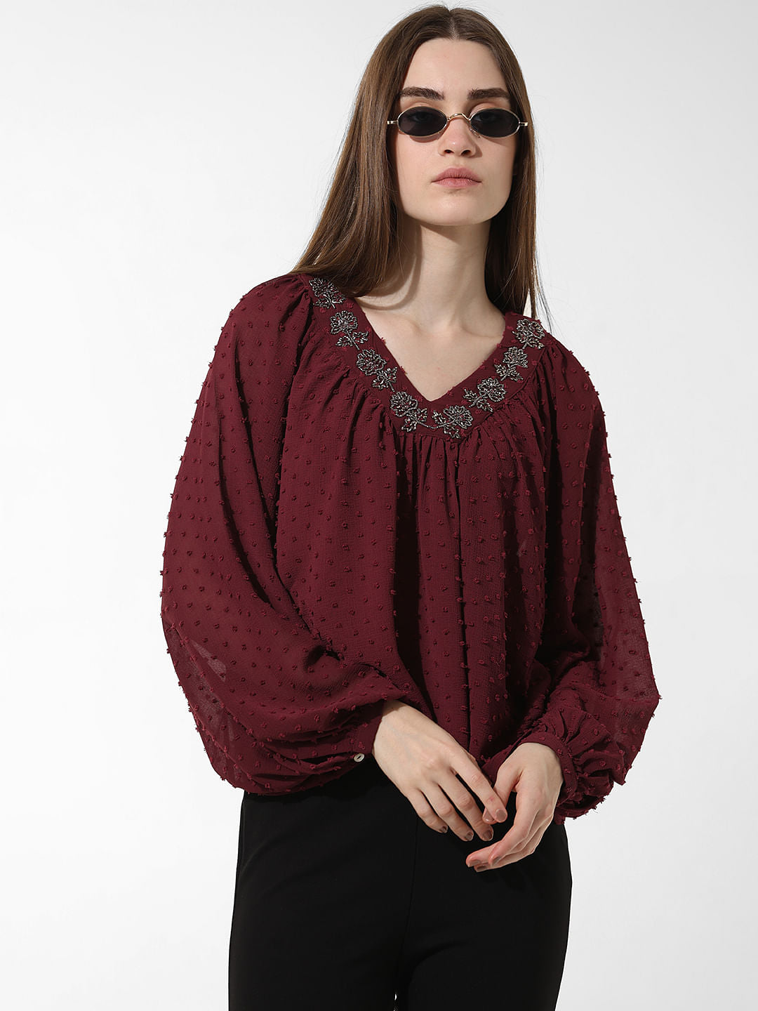 Maroon Bead Detail Top - 34