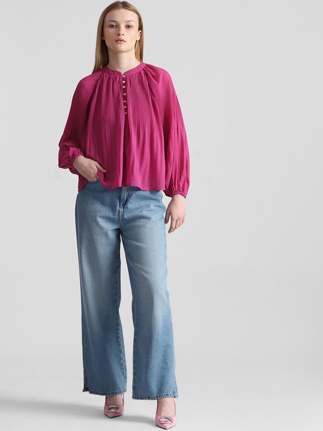 Fuchsia Pleated Flared Top