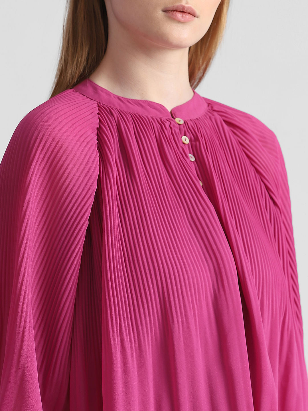 Fuchsia Pleated Flared Top