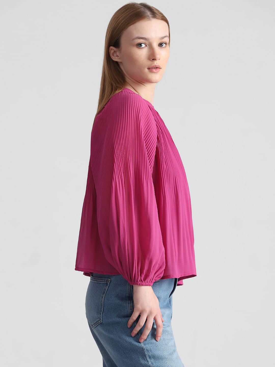 Fuchsia Pleated Flared Top
