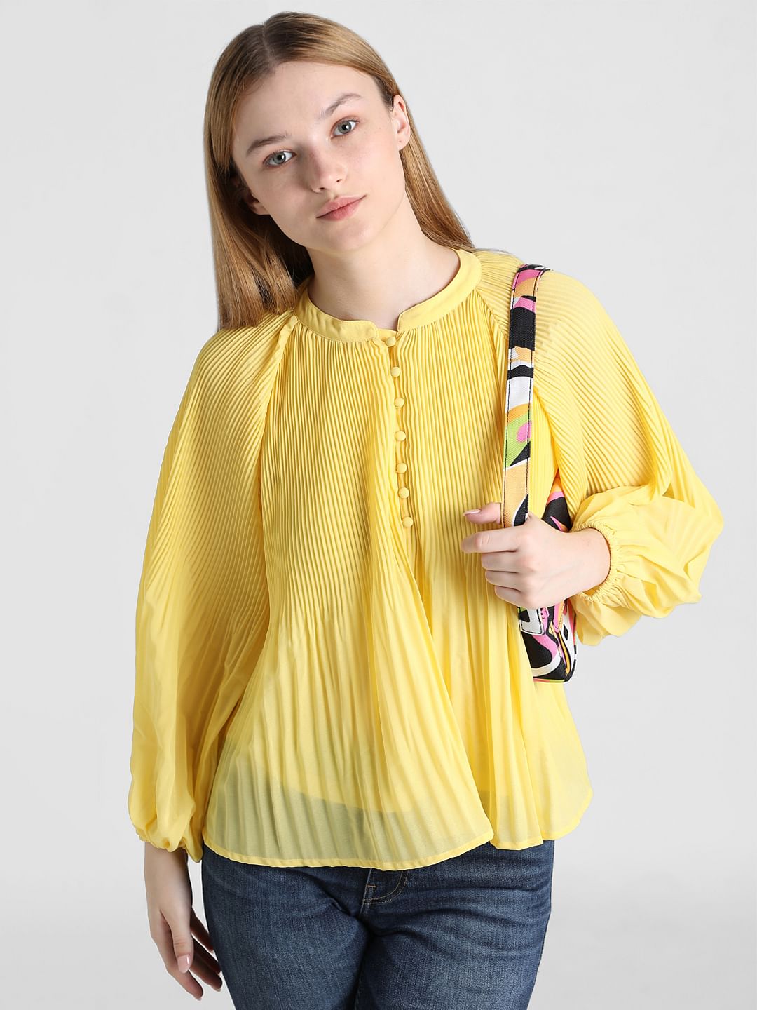 Yellow Pleated Flared Top